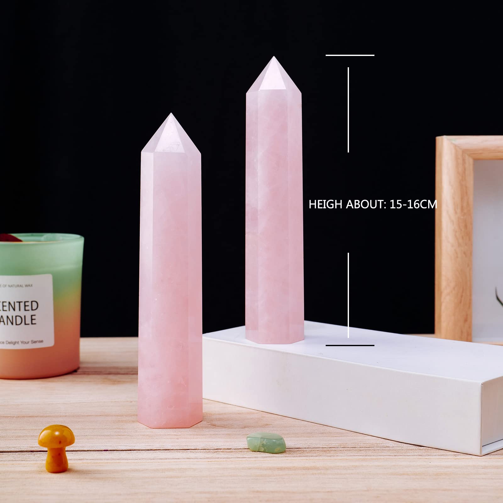Apengshi Large Rose Quartz Natural Healing Crystal Tower 5.9-6.3 6 Faceted Single Point Love Energy Charger Crystal Wand Stone M