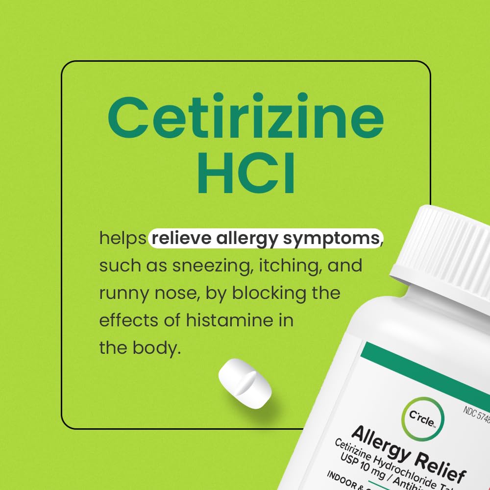 Crcle Cetirizine HCL 10mg 365 Tablets - Allergy Pills Non Drowsy & 24 Hour Allergy Medicine to Support Allergy Relief, Antihist