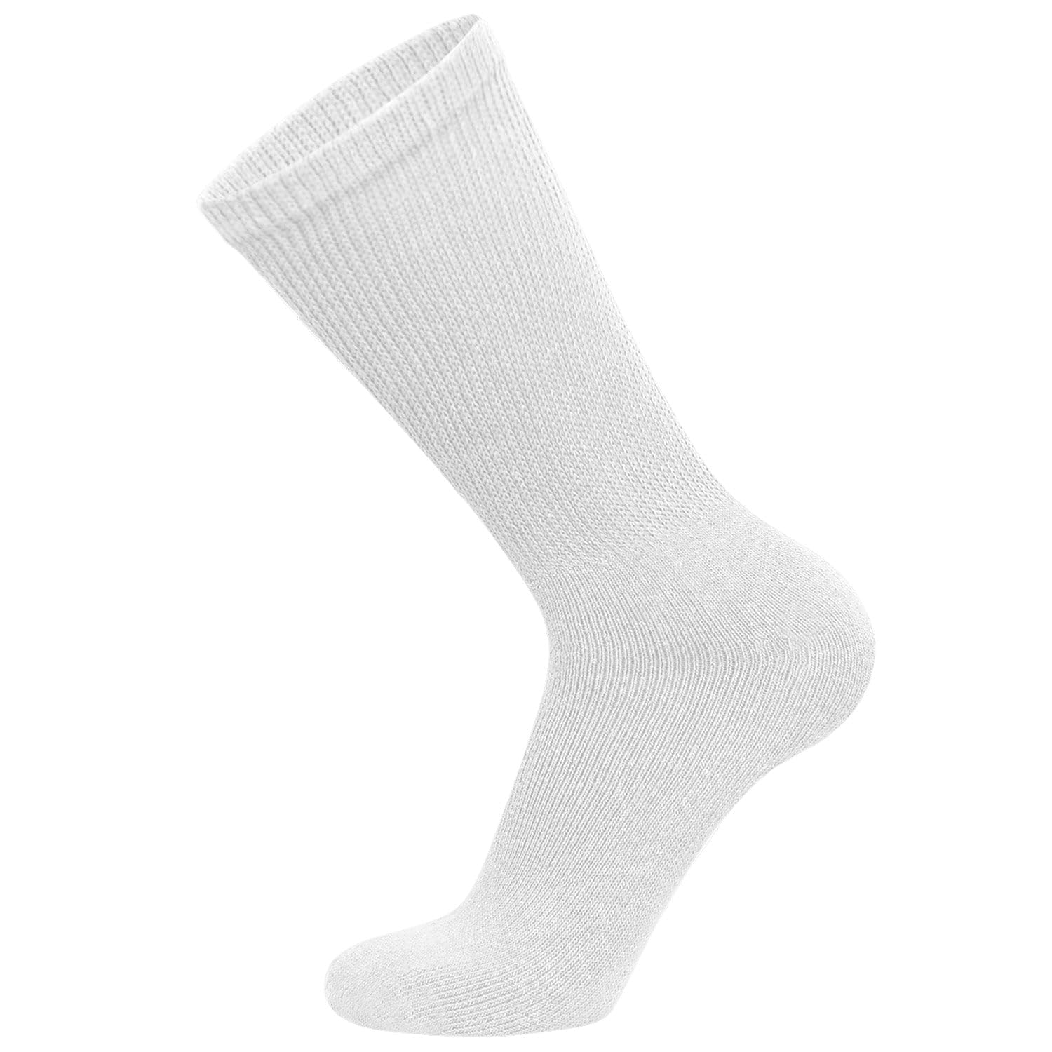 6 Pairs of Cotton Diabetic Neuropathy Crew Socks (10-13, Fits Mens shoe size 9-12, White)