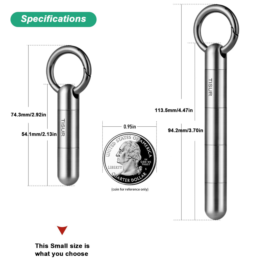 TISUR Small Keychain Pill Holder, Titanium Pill Case Waterproof Pill Fob for Travel Purse Pocket Pill Container Box,Small Pill O