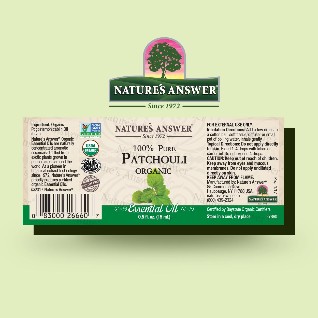 Natures Answer USDA Organic Patchouli Essential Oil, 100% Pure | Natural Aromatherapy Oil for Diffuser/Humidifier, Steam Distill