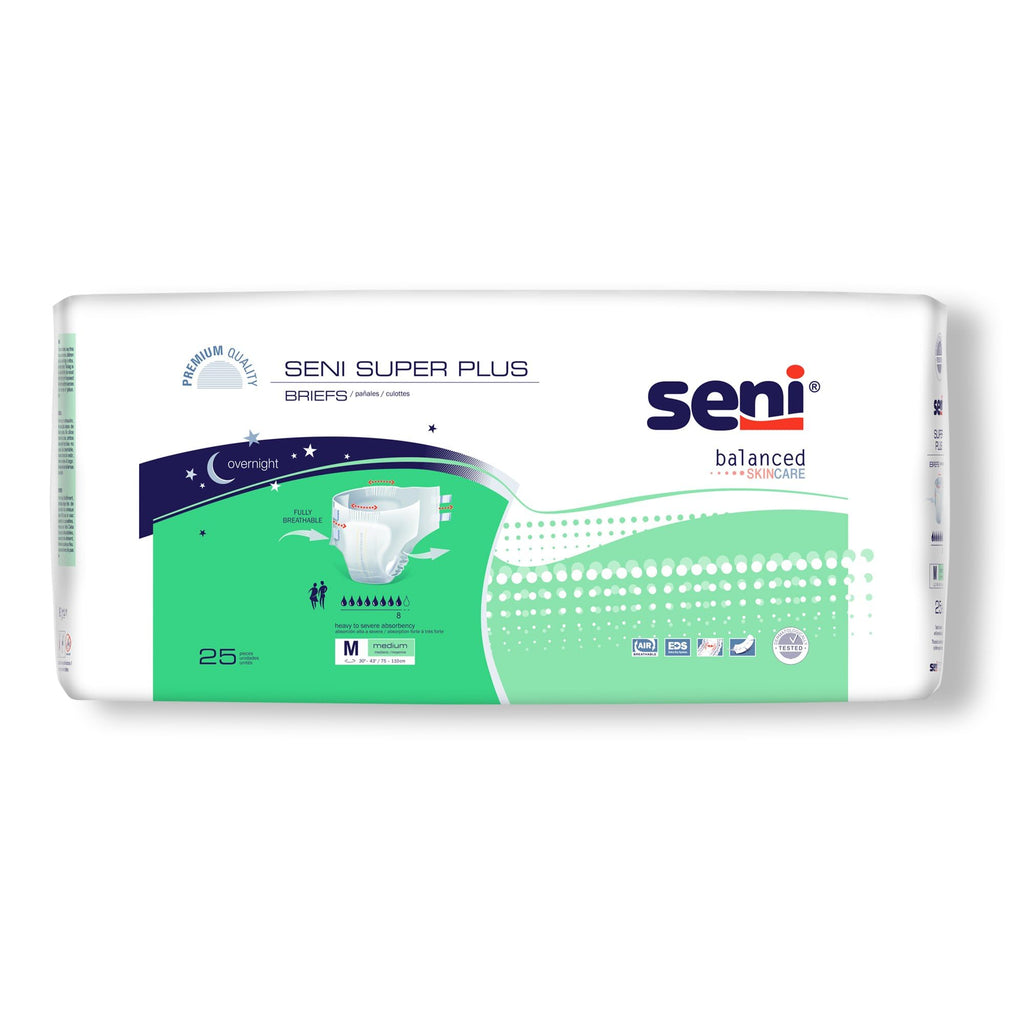 Seni Super Plus Adult Incontinence Brief M Heavy Absorbency Breathable/Overnight, S-ME25-BP1, Severe, 75 Ct
