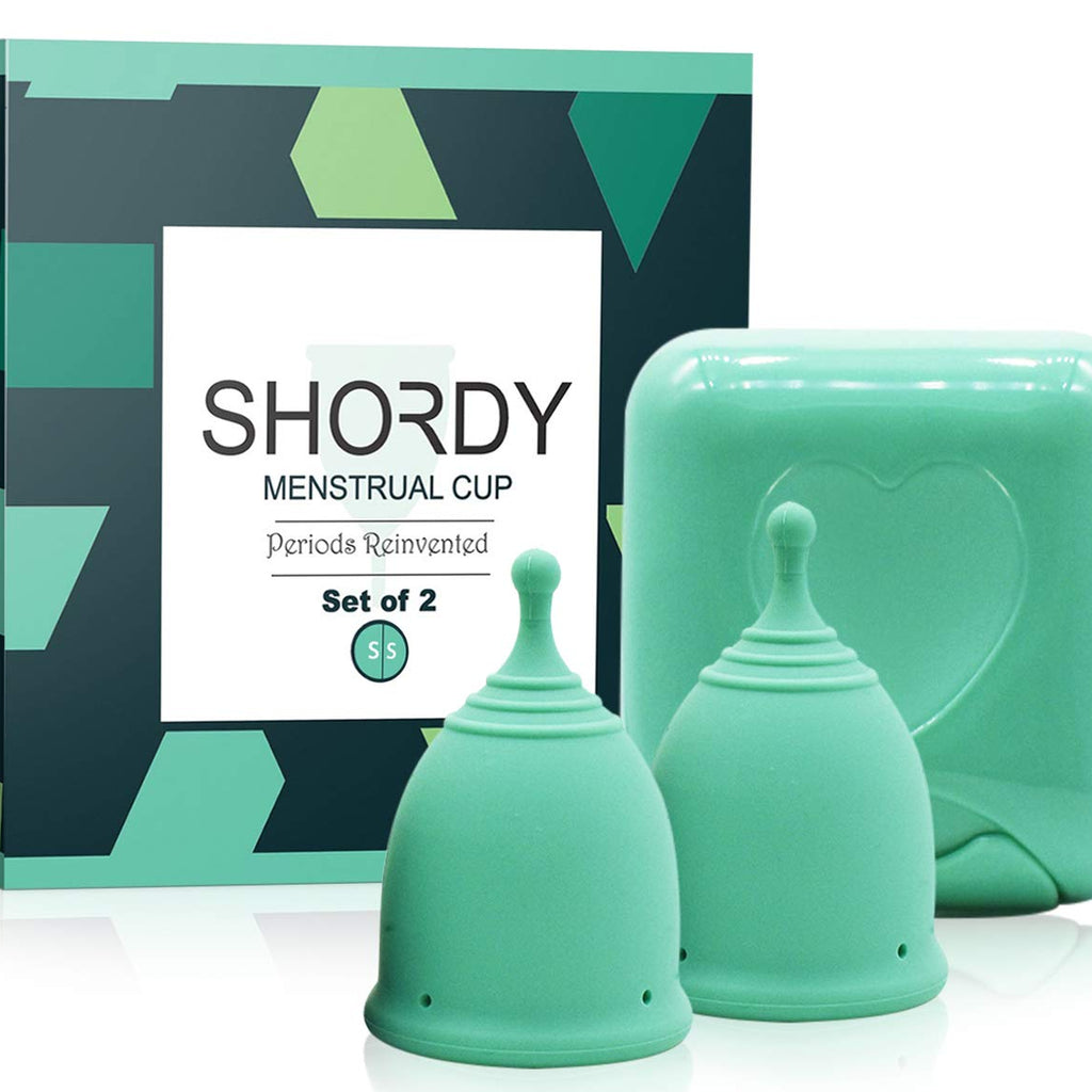 SHORDY Reusable Menstrual Cup (Small) Set of 2 with Mini Box, 100% Soft Silicone, Coupe Menstruelle, Safe Period Cup, Light Flow