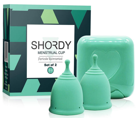 SHORDY Reusable Menstrual Cup (Small) Set of 2 with Mini Box, 100% Soft Silicone, Coupe Menstruelle, Safe Period Cup, Light Flow