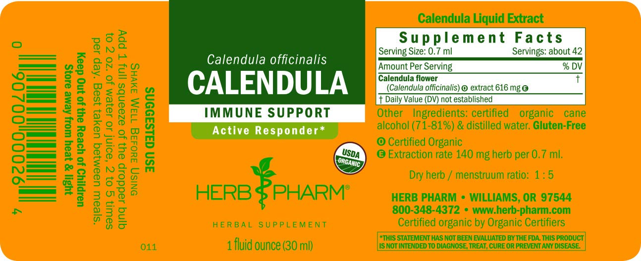 Herb Pharm Certified Organic Calendula Liquid Extract for Minor Pain Support - 1 Ounce