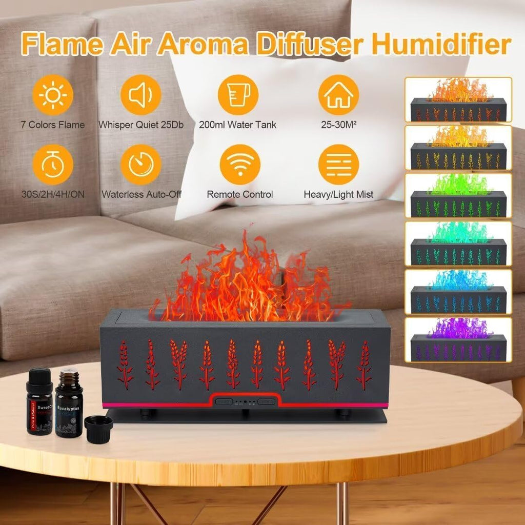 WENPHONE Colorful Essential Oil Diffuser, Flame Oil Diffuser, 7 Colors Changing Oil Aromatherapy Diffuser, 200ml Cool Mist Ultra