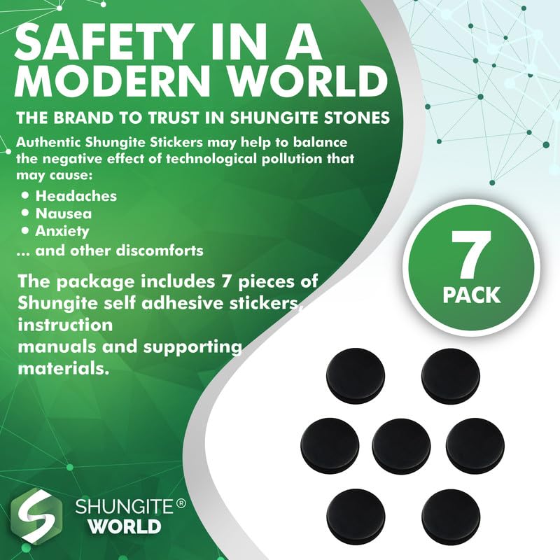 Shungite World 7 pcs Shungite Sticker for Cell Phone Case Tablet Laptop Computer - Round Dot Healing Energy Shungite Stones Prot