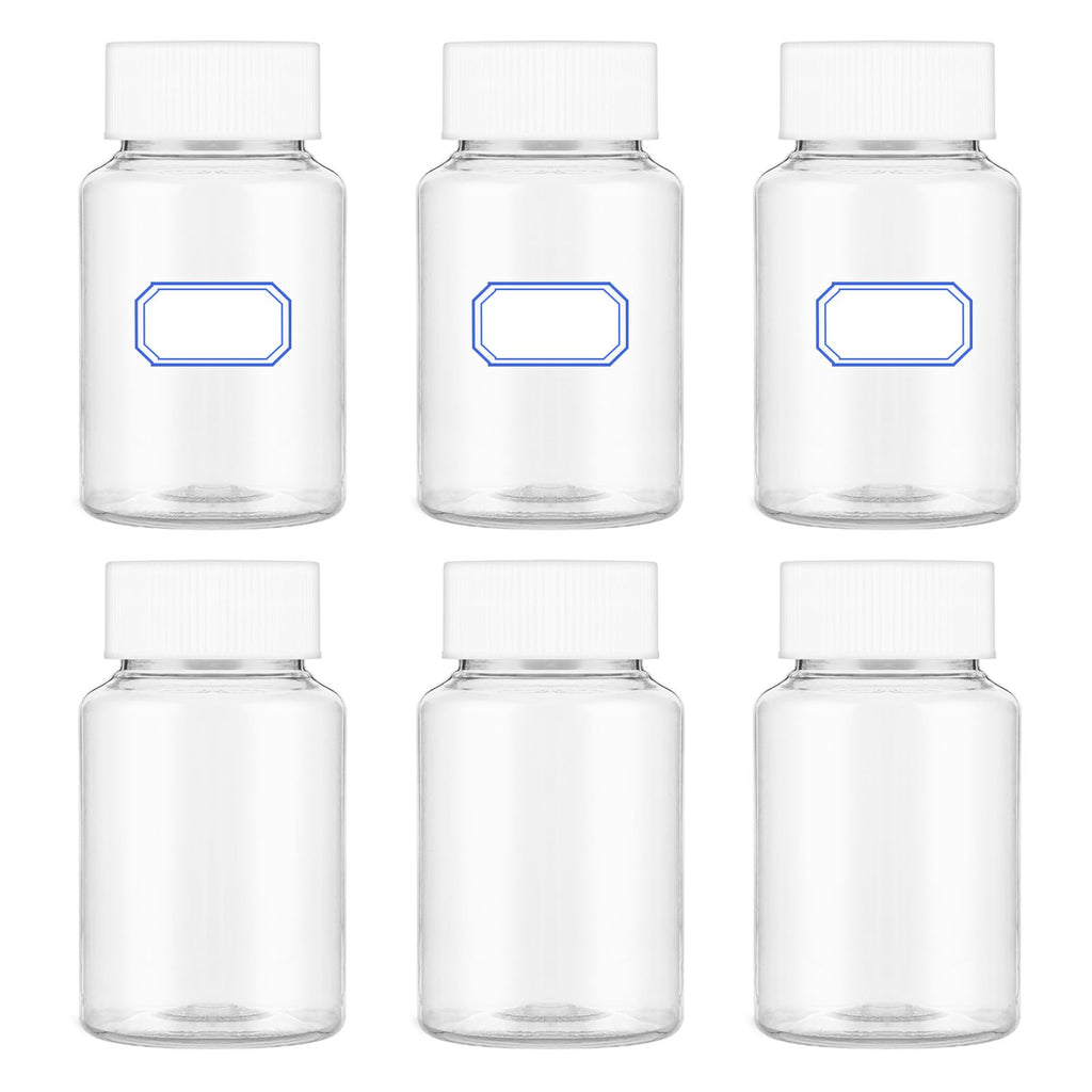 Heclia 150ML Clear Pill Bottles 6PCs, Plastic Medicine Bottle Empty Reagent Chemical Containers with Blank Labels, Transparent L