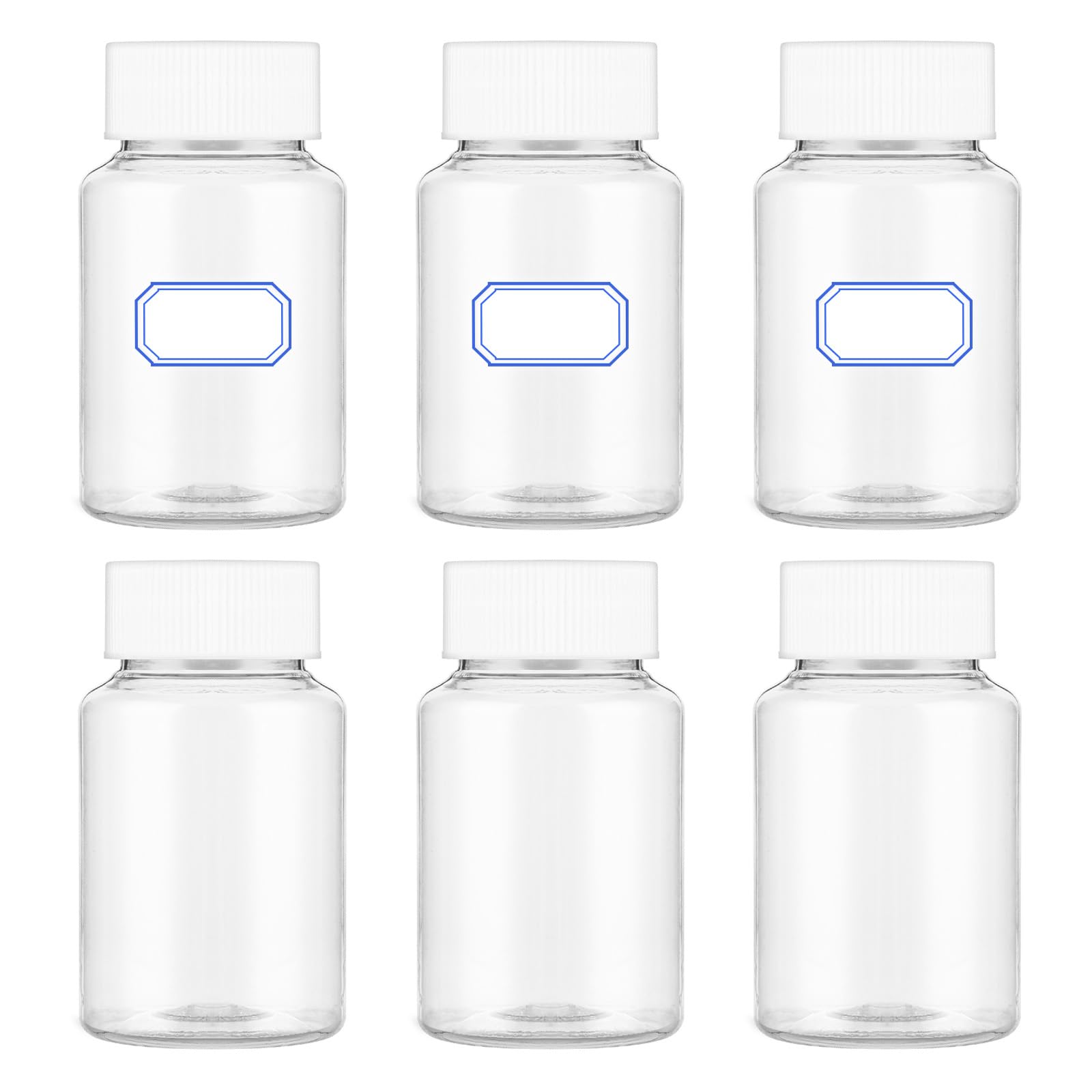 Heclia 150ML Clear Pill Bottles 6PCs, Plastic Medicine Bottle Empty Reagent Chemical Containers with Blank Labels, Transparent L