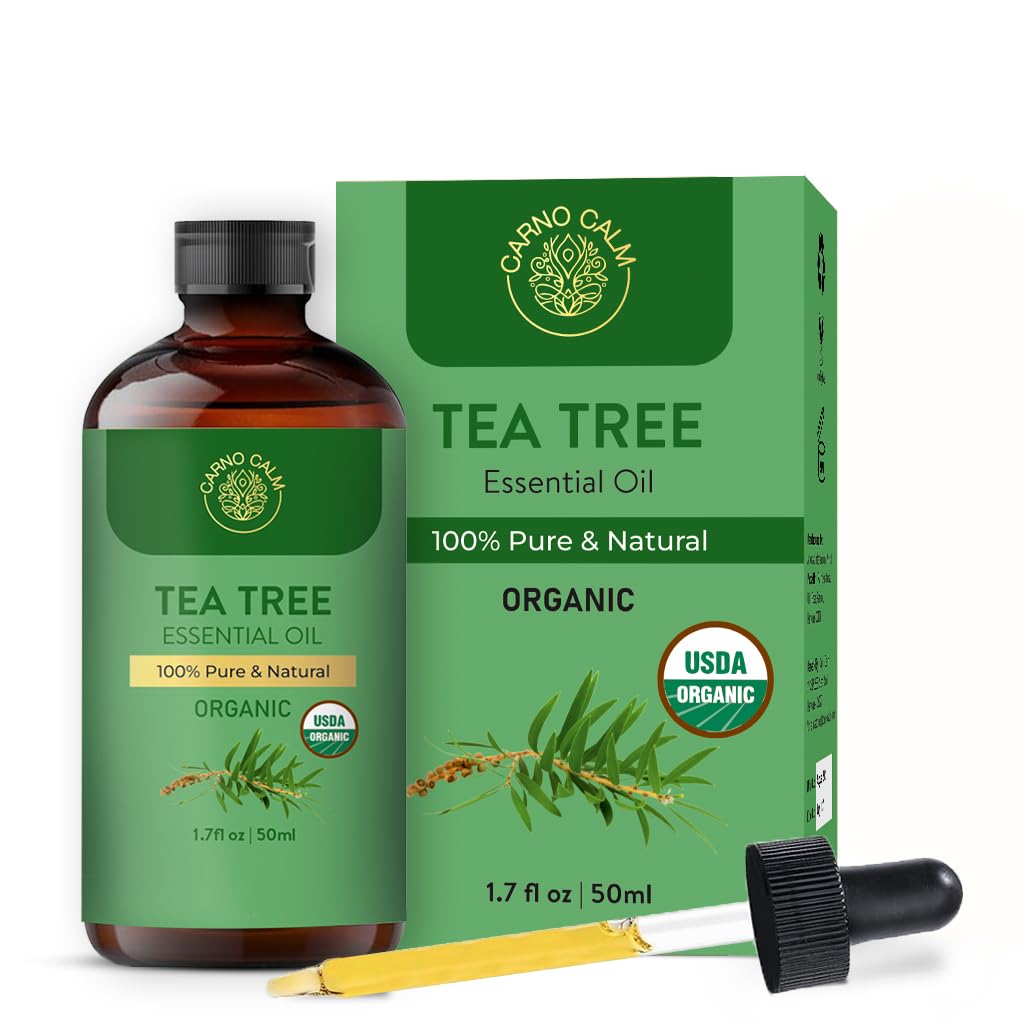 Carno Calm Tea Tree Essential Oil | USDA Certified Organic Tea Tree Oil | for Aromatherapy & Diffuser | Skin and Hair | Ideal fo