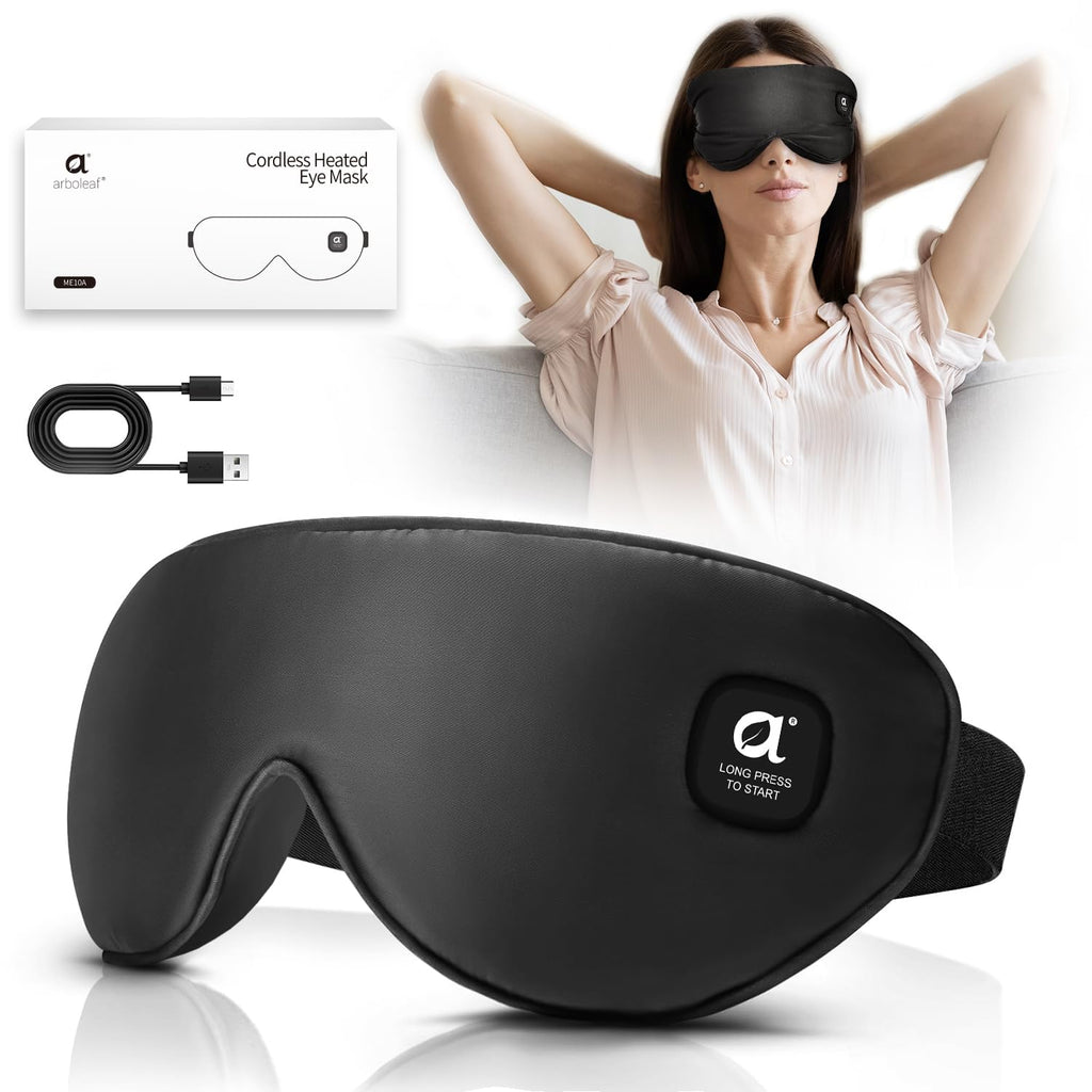 arboleaf Heated Eye Mask for Dry Eyes, FSA HSA Eligible, Cordless Rechargeable Warm Eye Compress, Temperature Control, Light Blo
