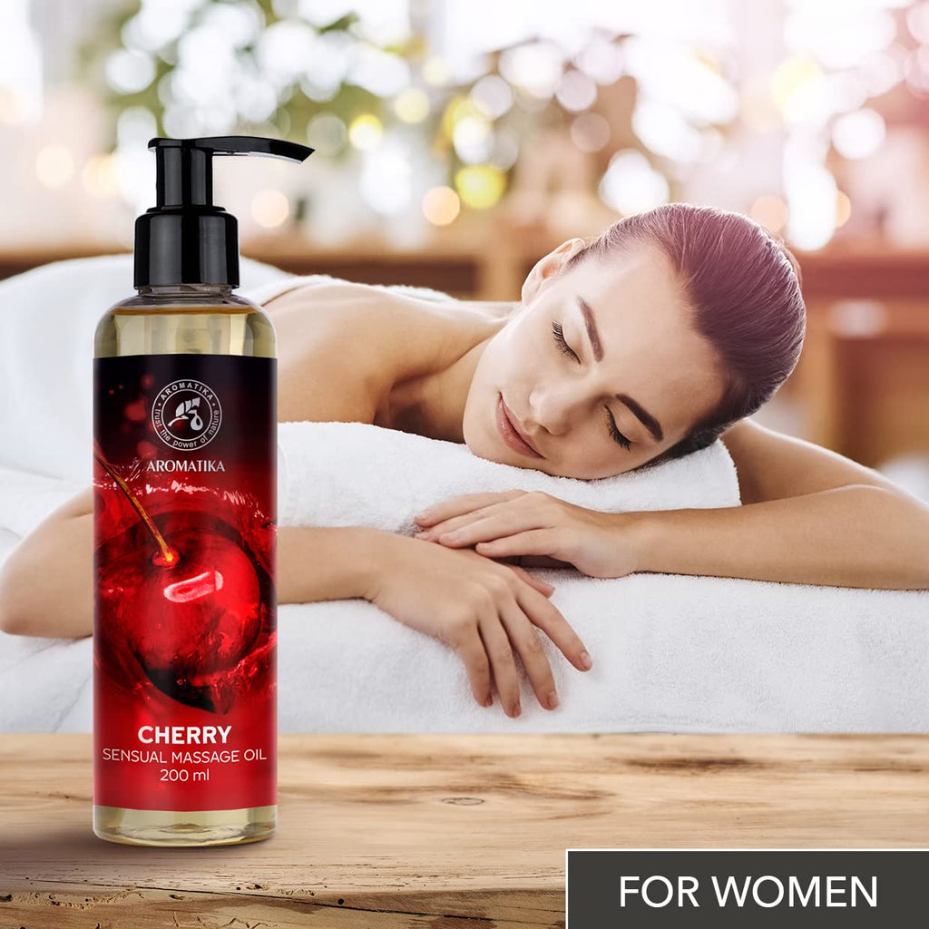 Cherry Sensual Massage Oil for Couple 6.8 Fl Oz - Massage Oil - Blend of Almond and Grapeseed Oils - Body Oil for Him & Her - fo