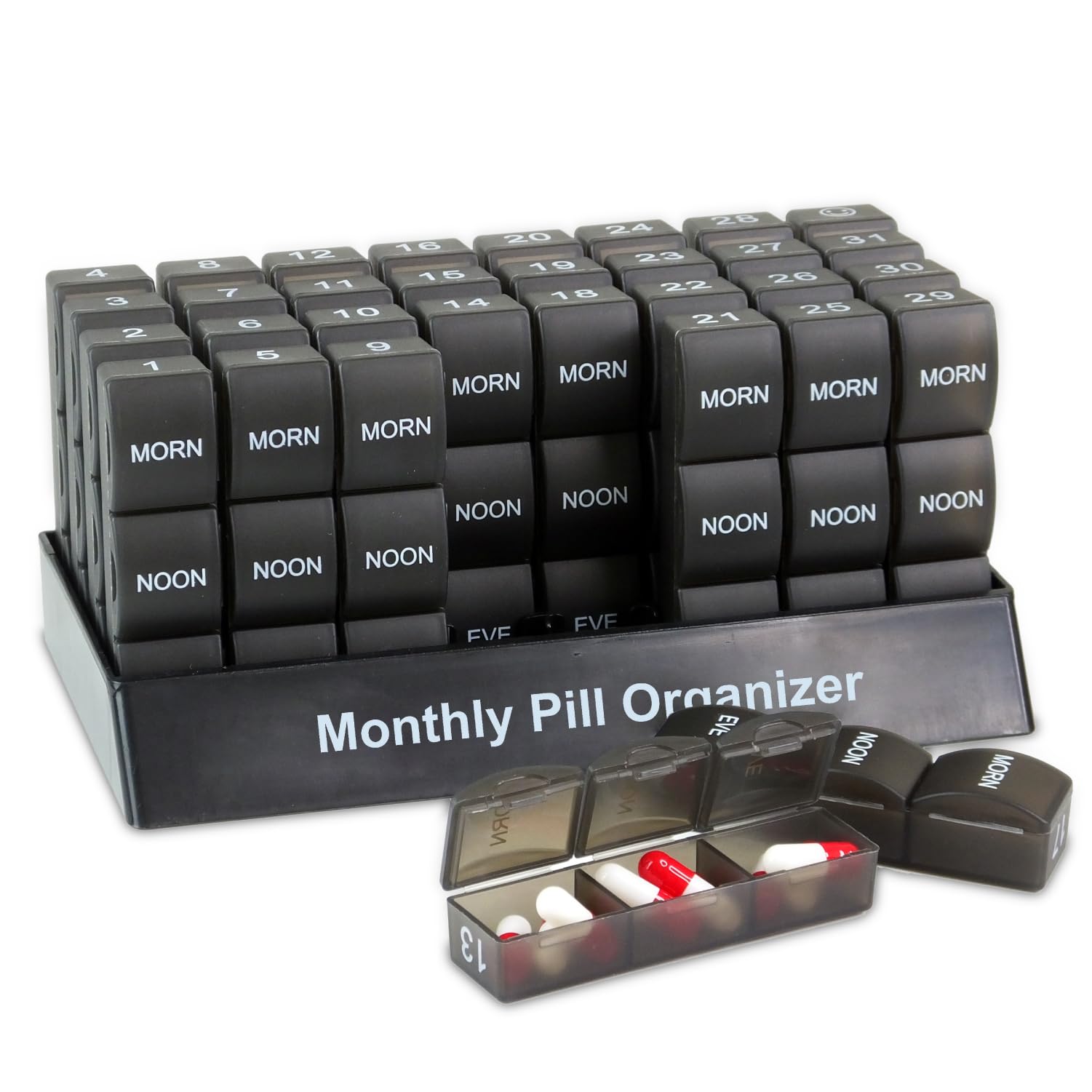 Deke Home - Monthly Pill Organizer 3 Times a Day, 30 Day Pill Box with AM PM Compartments, Large Monthly Medicine Organizer for 