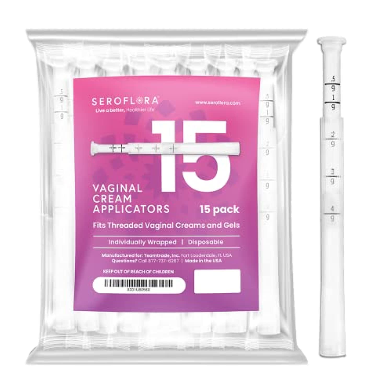 Seroflora Disposable Plastic Vaginal Applicators - Threaded End to Fit OTC Gels, Lubes or Creams Products - Exact Dosage Measure