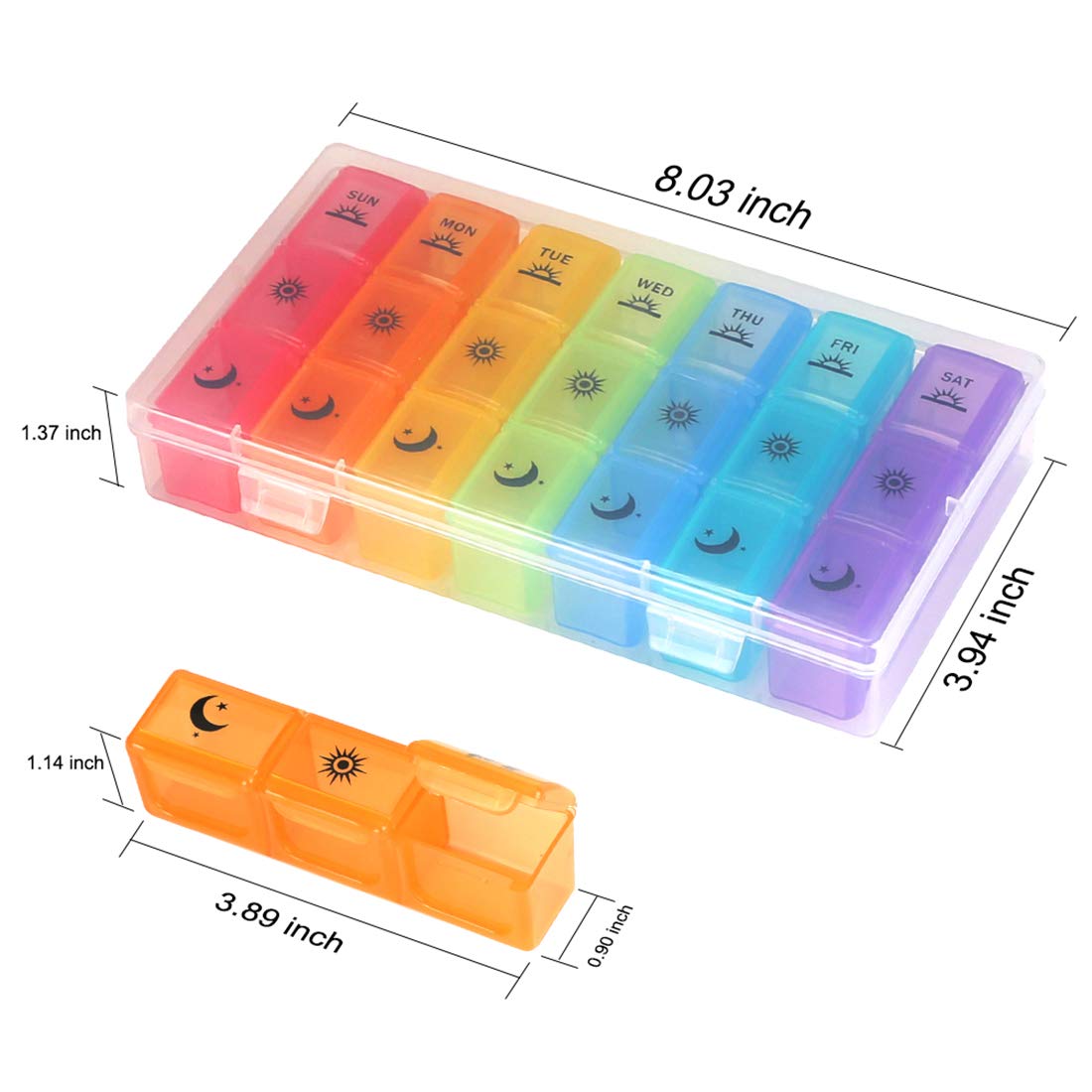 Weekly Pill Organizer,3-Times-A-Day 7 Day Pill Box Large Compartments Moisture-Proof Pill Case Medication Reminder Portable Trav