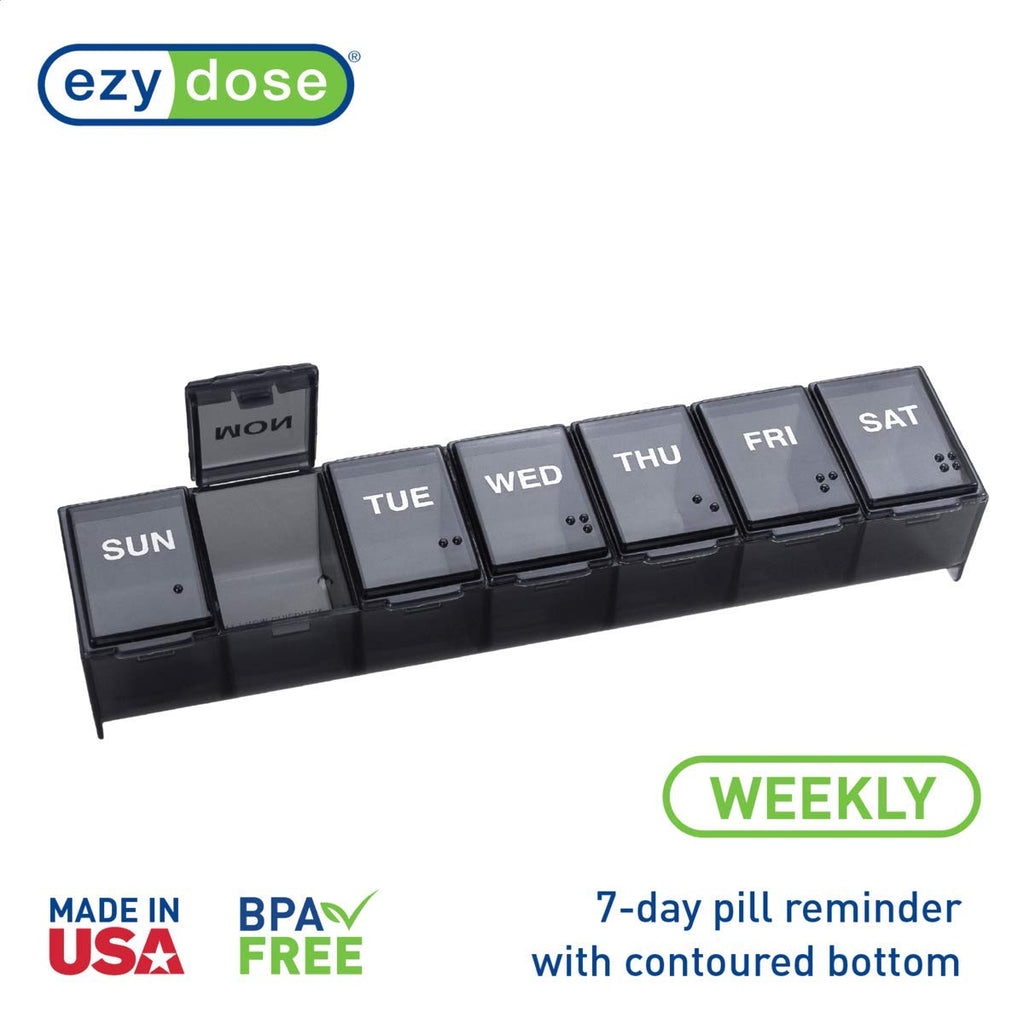 EZY DOSE Weekly (7-Day) Pill Case, Medicine Planner, Vitamin Organizer Box, Convenient and Easy to Use, Large Compartments, Trav