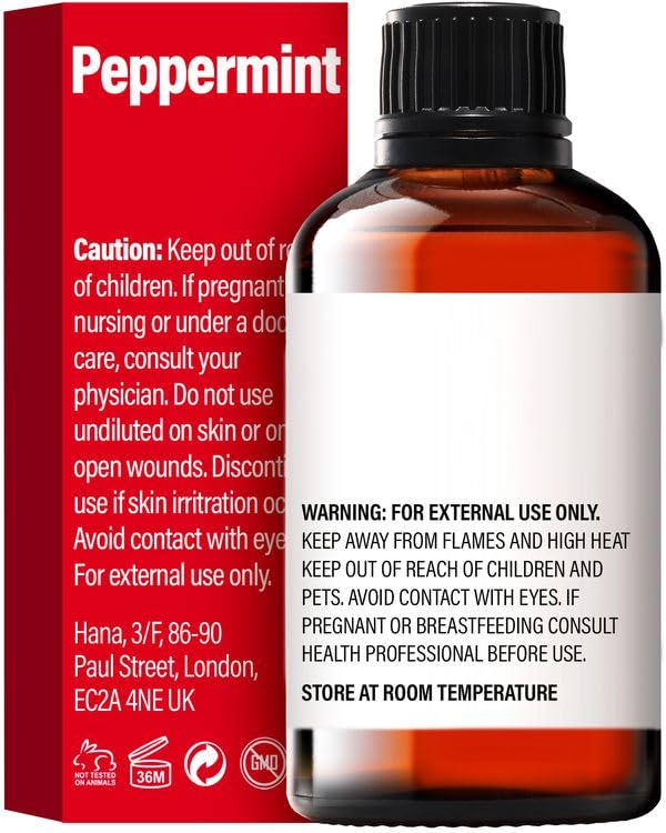 Hana Peppermint Essential Oil - 100% Pure and Natural Peppermint Oil for Hair, Skin, and Diffusing - with a Cool, Fresh Sensati