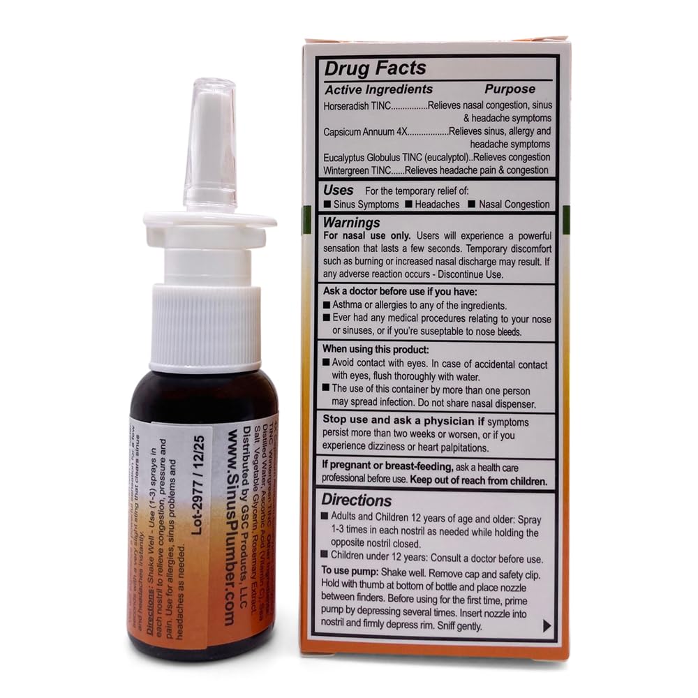 Sinus Plumber Pepper Nasal Spray, Allergy and Sinus Relief, Congestion, Headaches, 1 fl oz