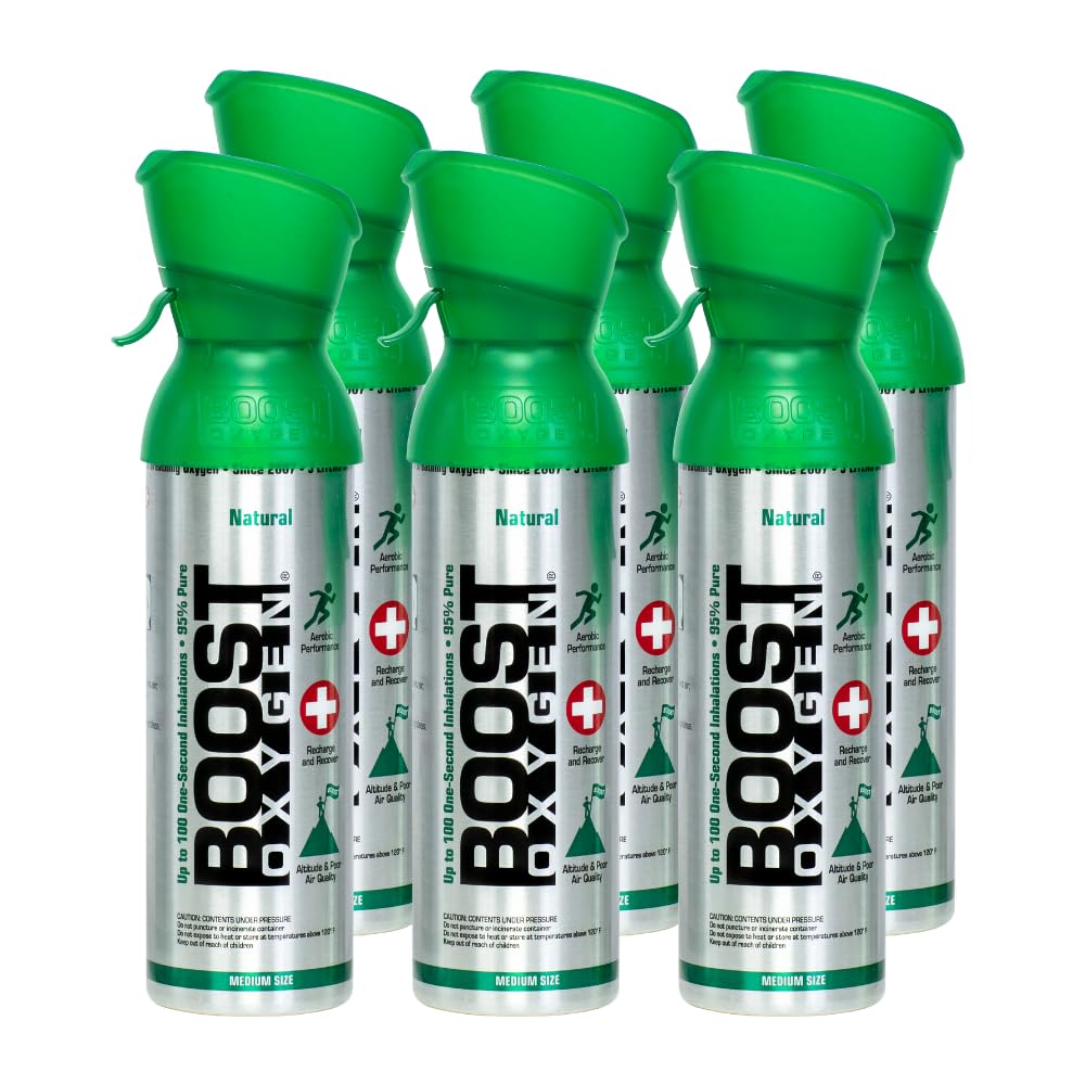 Boost Oxygen Medium Natural 5L Canister | Respiratory Support for Aerobic Recovery, Altitude, Performance & Health (6 Pack)