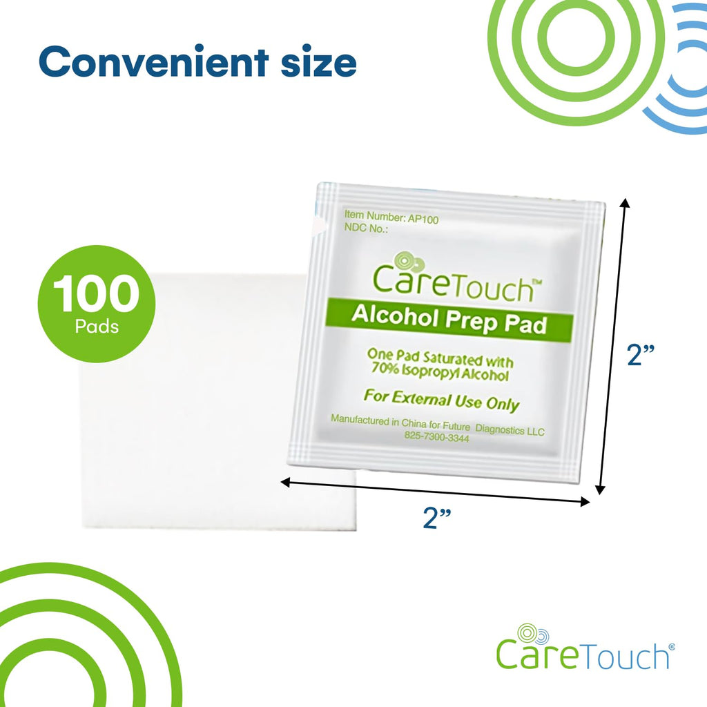 Care Touch 100-Pack Alcohol Wipes - Individually Wrapped Alcohol Prep Pads with 70% Isopropyl - Sterile 2-Ply Antiseptic Swabs f