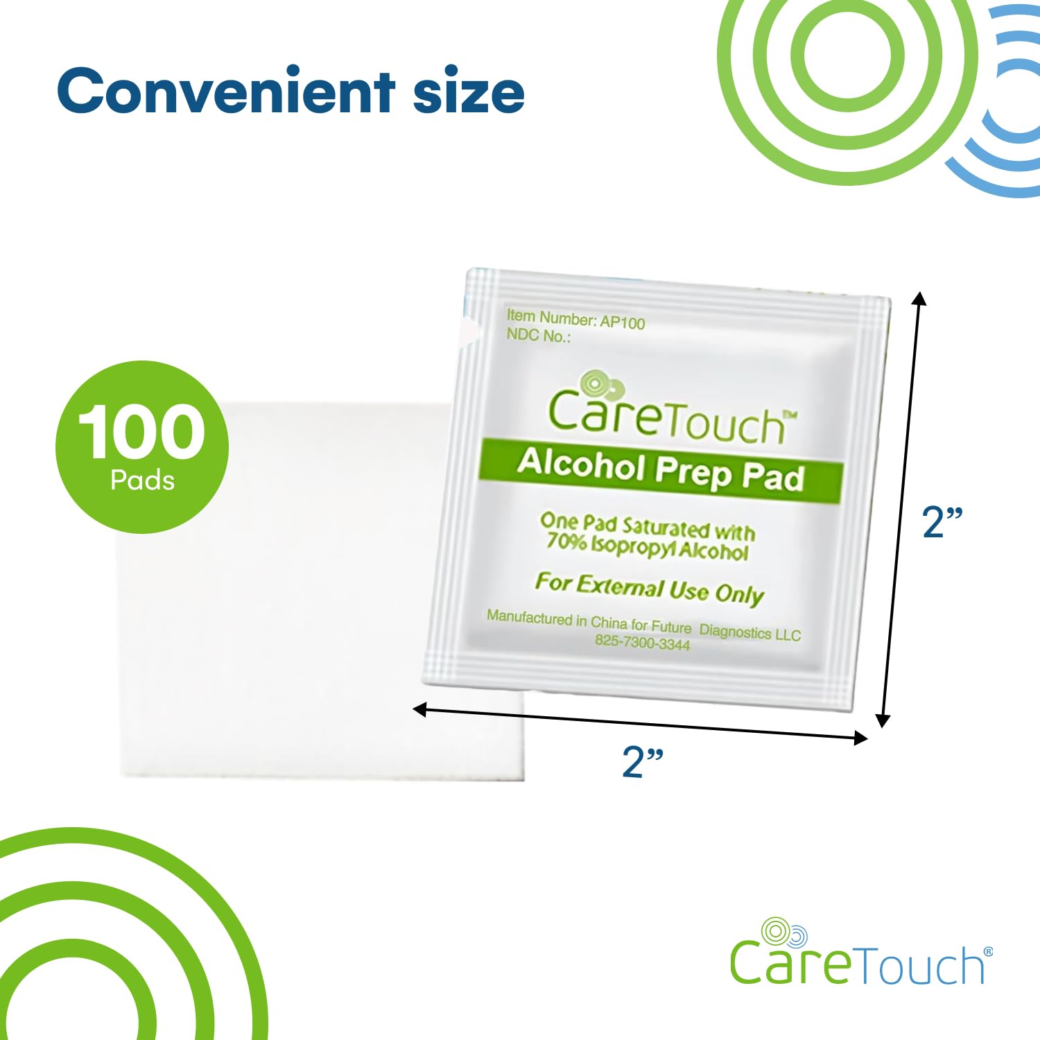 Care Touch 100-Pack Alcohol Wipes - Individually Wrapped Alcohol Prep Pads with 70% Isopropyl - Sterile 2-Ply Antiseptic Swabs f