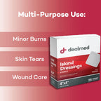 Dealmed Sterile Bordered Gauze Island Dressings - 25 Count, 4 x 4 Gauze Pads, Disposable, Latex-Free, Adhesive Borders with Non-