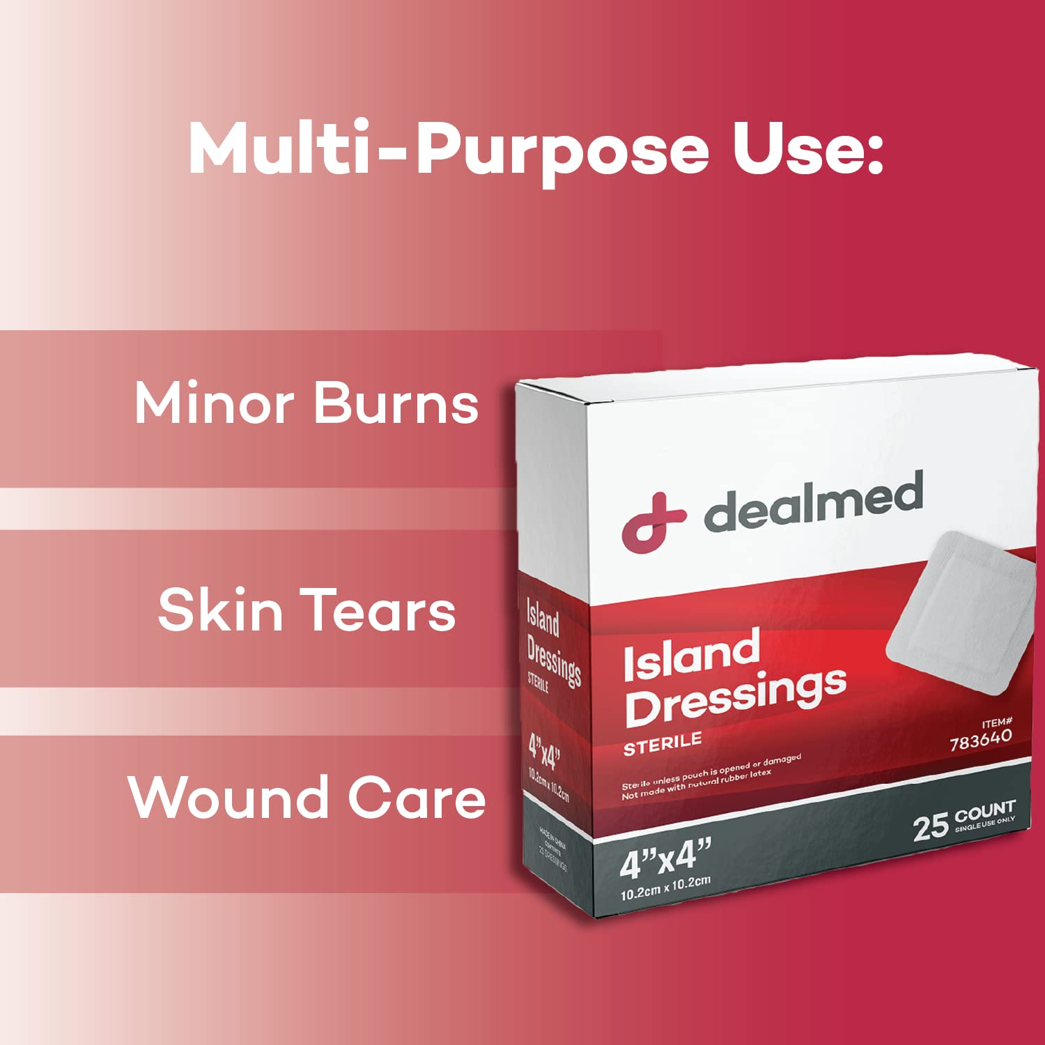 Dealmed Sterile Bordered Gauze Island Dressings - 25 Count, 4 x 4 Gauze Pads, Disposable, Latex-Free, Adhesive Borders with Non-