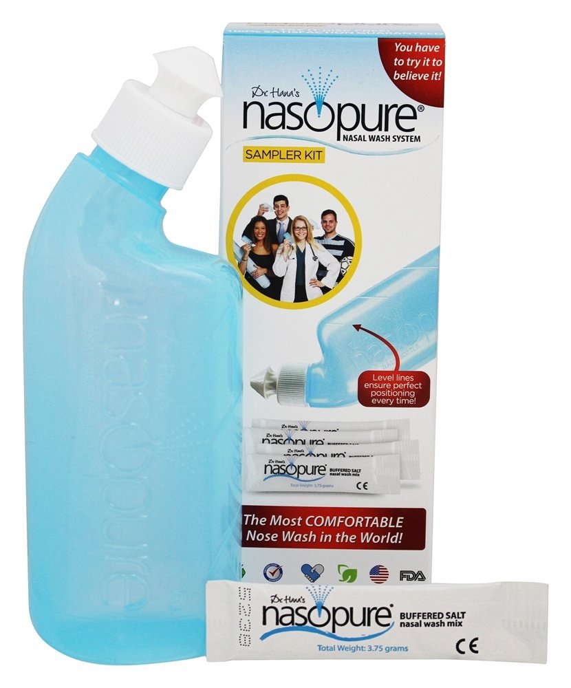 Nasopure Nasal Wash, Sampler Kit, The Nicer Neti Pot    Sinus Wash Kit, Comfortable Nasal Rinse 8 Oz Bottle & 4 Salt Packets (3.