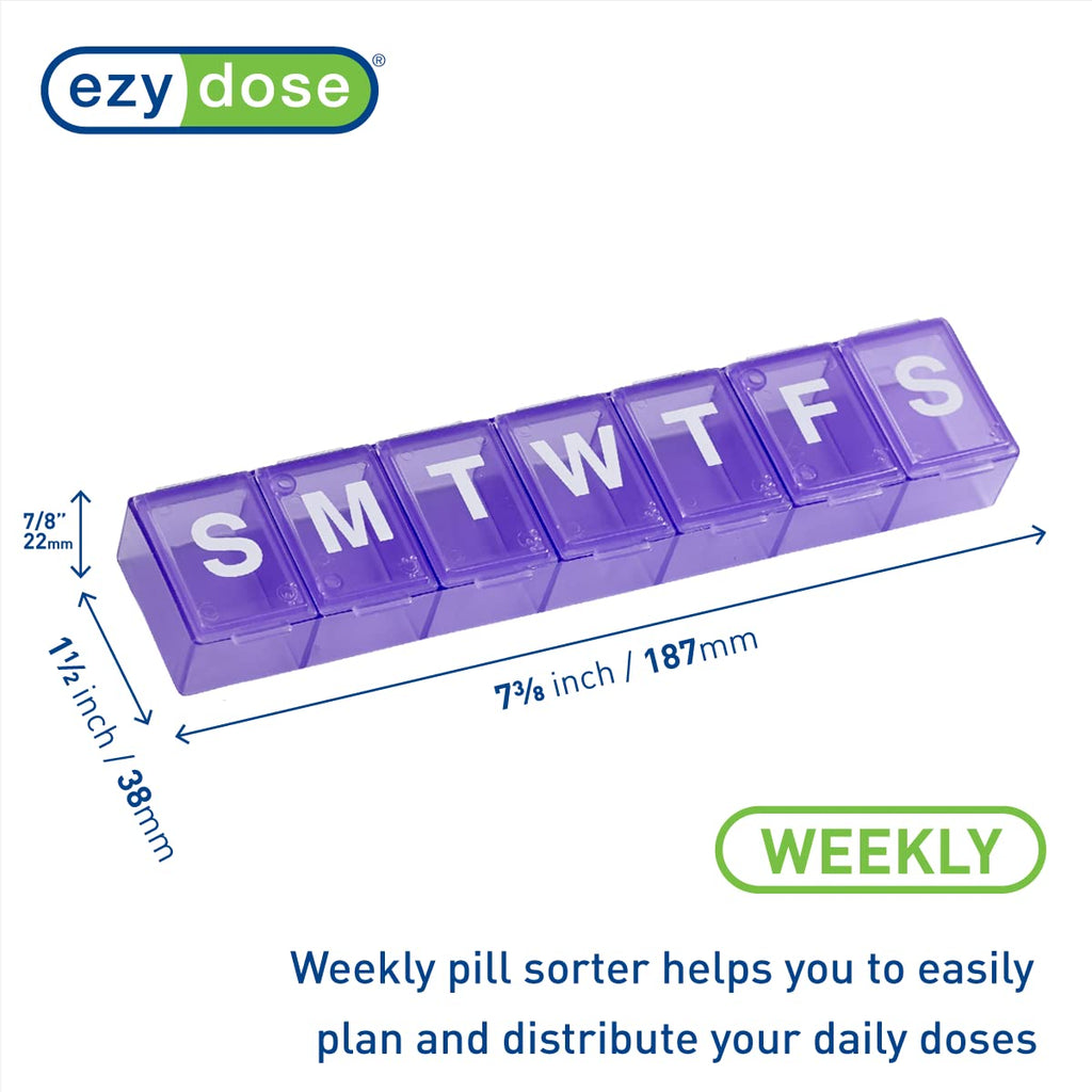 EZY DOSE Weekly (7-Day) Pill Case, Medicine Planner, Vitamin Organizer Box, Convenient and Easy to Use, X-Large Compartments, Tr