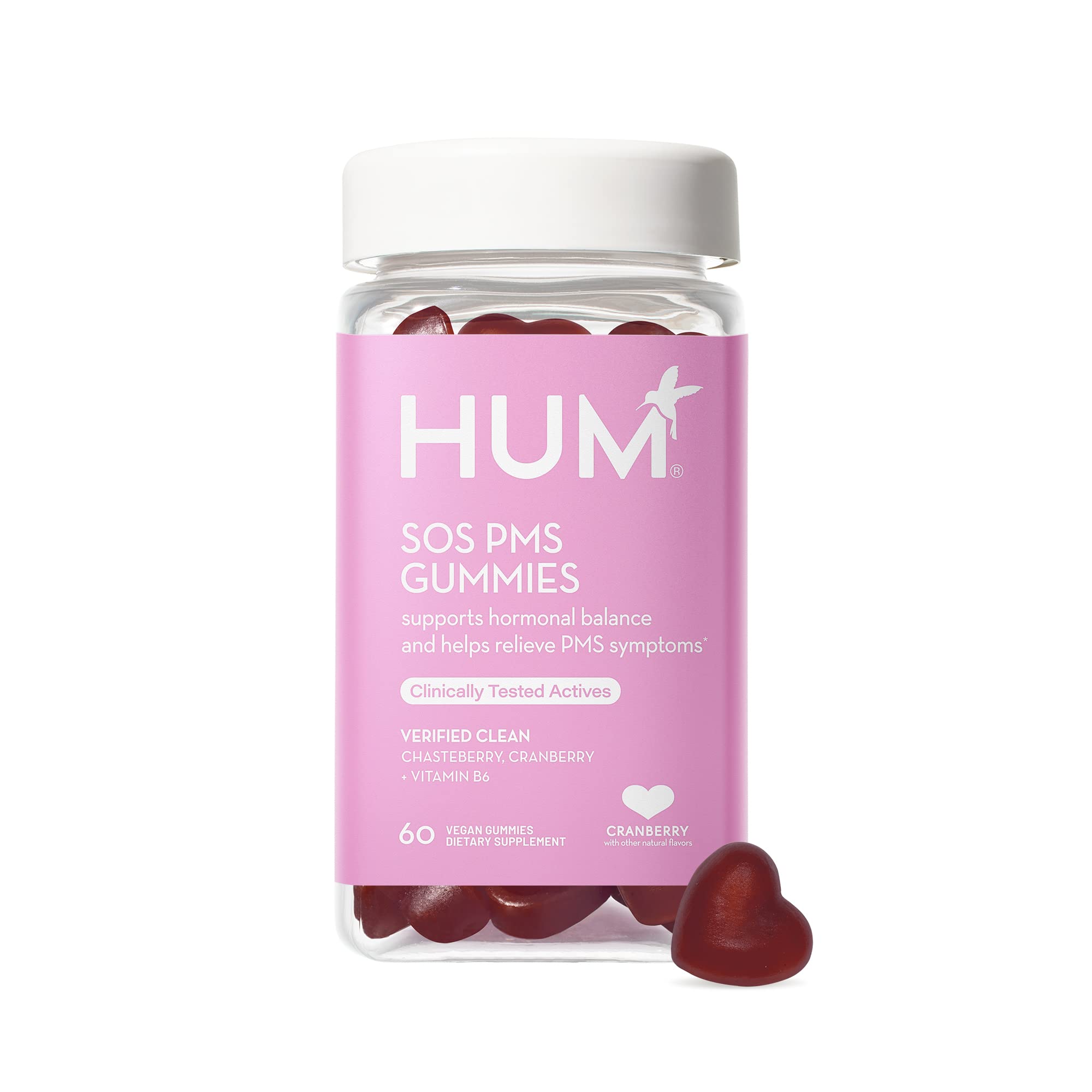 HUM Nutrition SOS PMS Gummies, Helps Relieve PMS Symptoms, Bloating Relief, Mood Swings, Hormonal Balance with Chasteberry Vitex