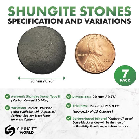Shungite World 7 pcs Shungite Sticker for Cell Phone Case Tablet Laptop Computer - Round Dot Healing Energy Shungite Stones Prot