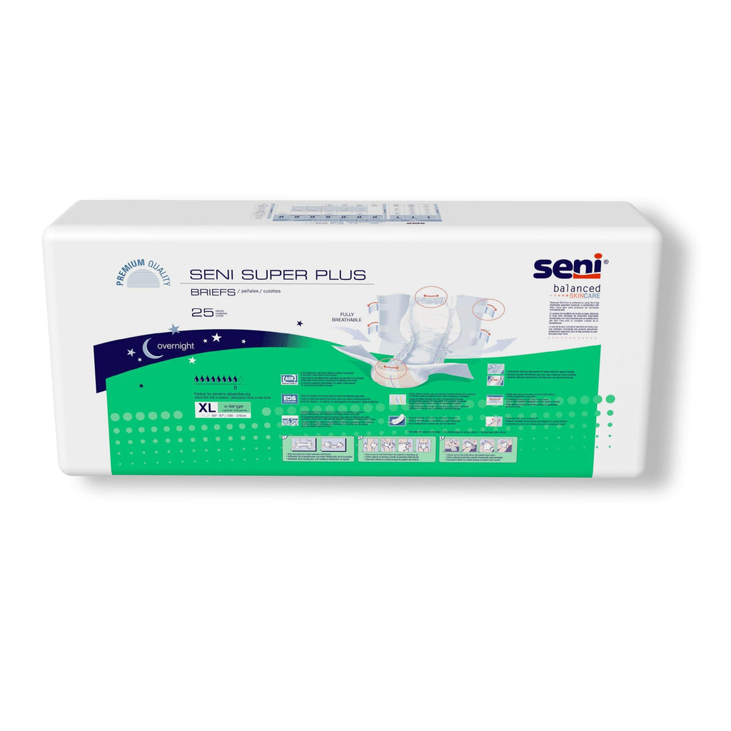 Seni Super Plus Adult Incontinence Brief XL Heavy Absorbency Breathable/Overnight, S-XL25-BP1, Severe, 50 Ct
