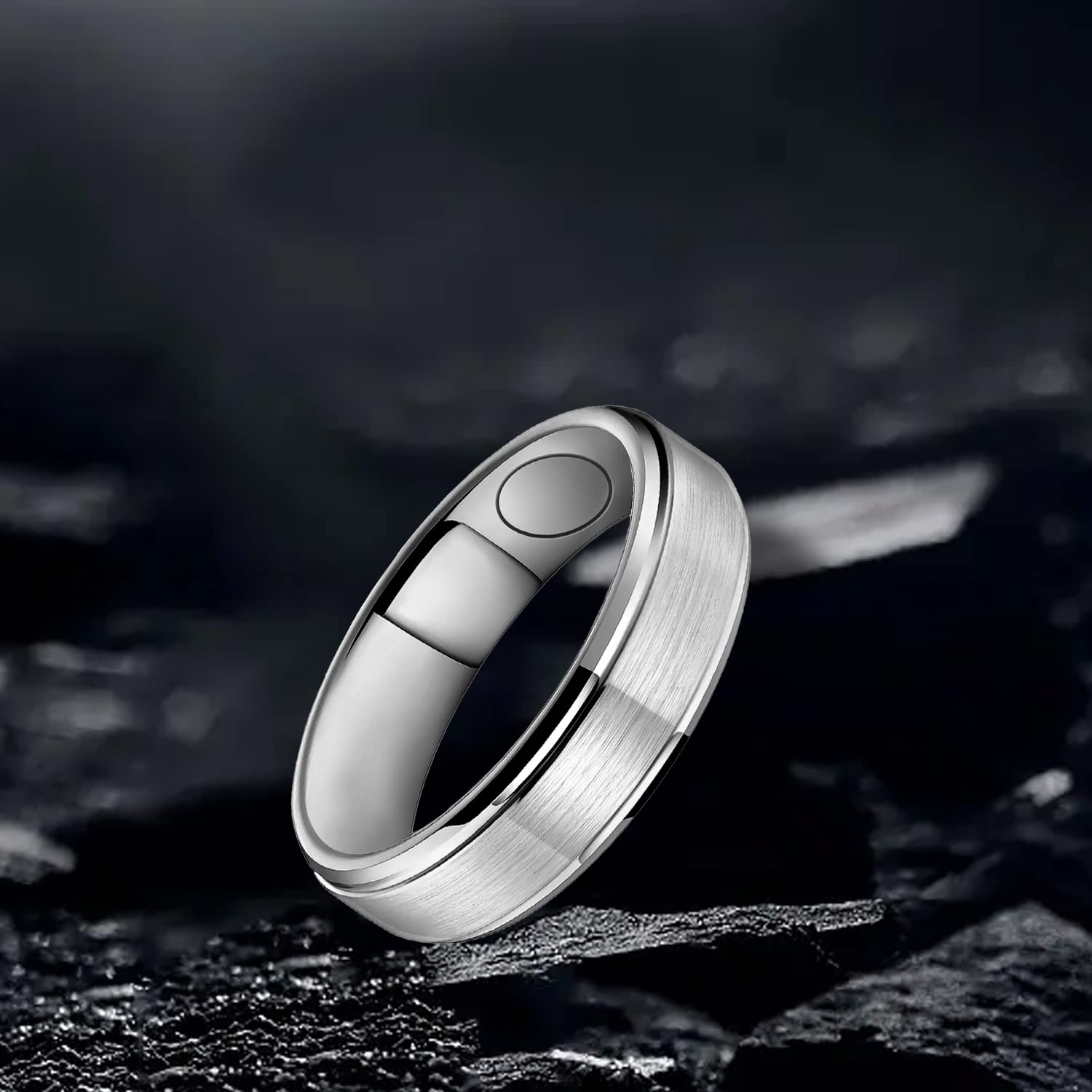 JEROOT 8mm Black Titanium Magnetic Ring for Men, 5mm Silver Pure Titanium Magnetic Ring for Women, Healing Ring with 3500 Gauss