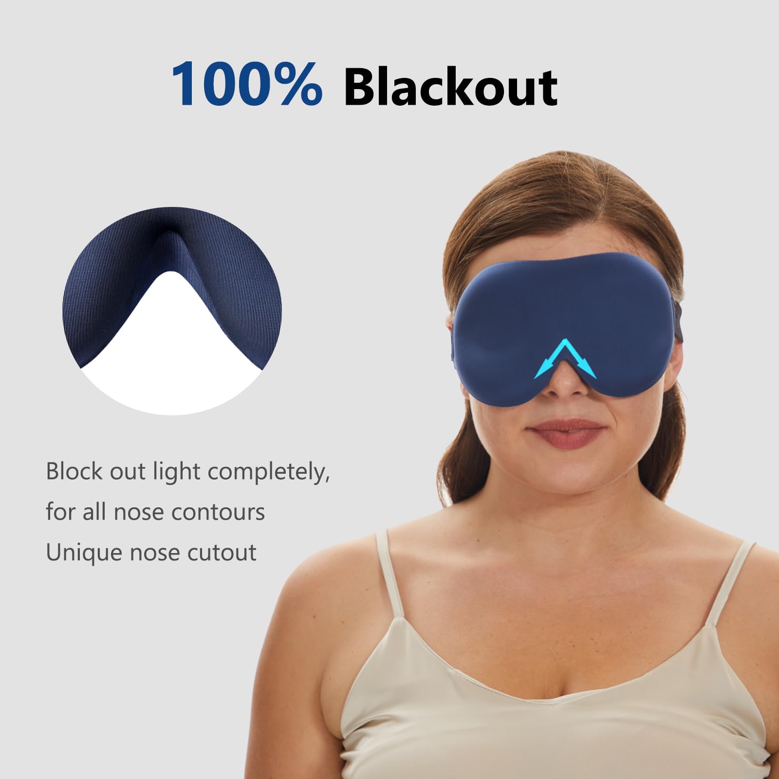 ALASKA BEAR 100% Blackout Sleep Mask Most Comfortable Contoured Eye Cups and Nose Covering for Women Men, 3D Pillowy Soft Light
