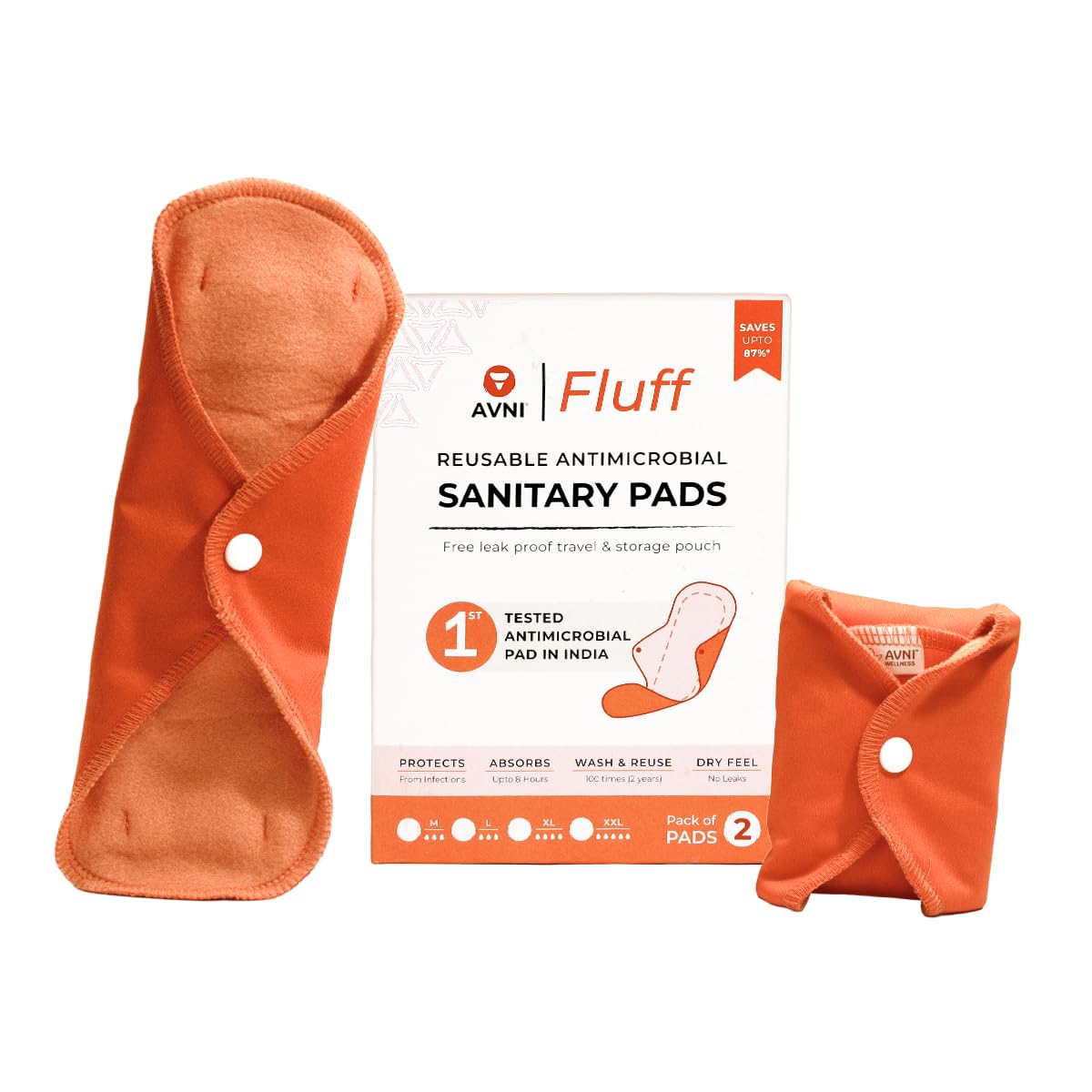 Cloth Reusable Pads For Women  Fluff Reusable Cloth Pads | 2 Xxxl Pad (36 Cm) + 1 Cloth Storage Pouch | For Heavy Flow Day And