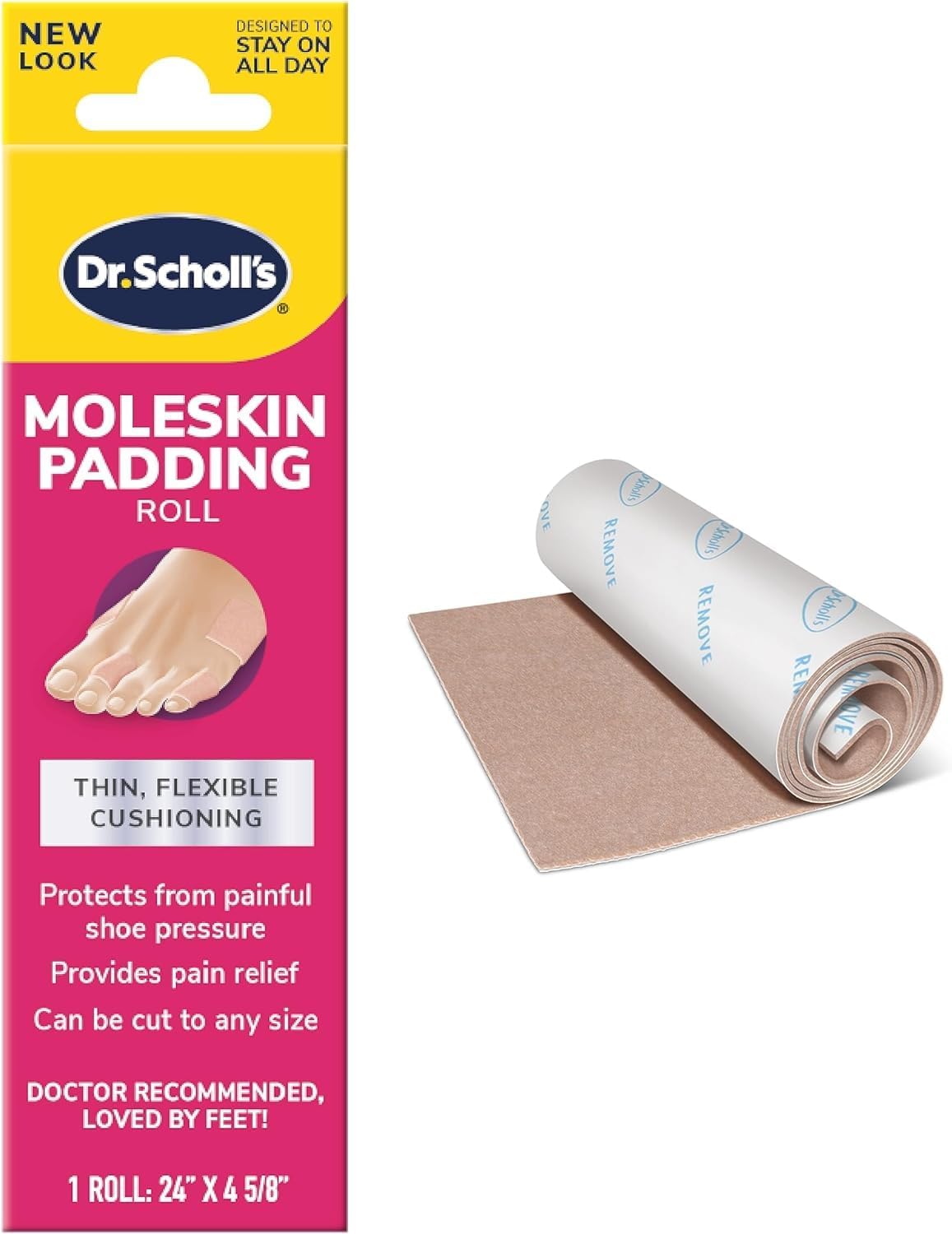 Dr. Scholl s Moleskin Plus Padding Roll 1 Each (Pack of 4)