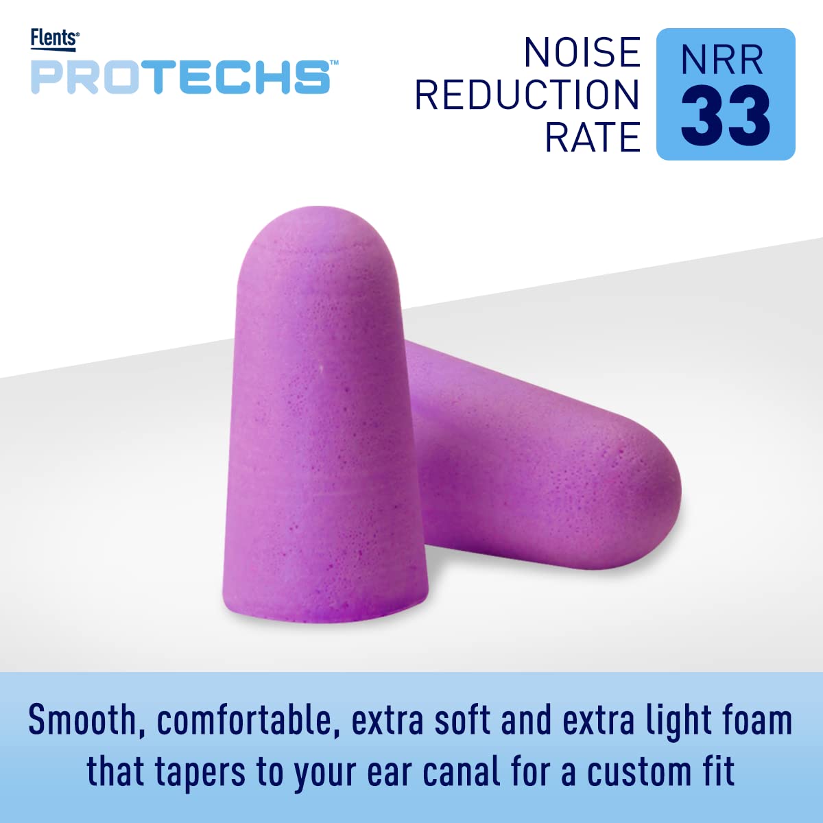 Flents Foam Ear Plugs, 50 Pair for Sleeping, Snoring, Loud Noise, Traveling, Concerts, Construction, & Studying, NRR 33, Purple,
