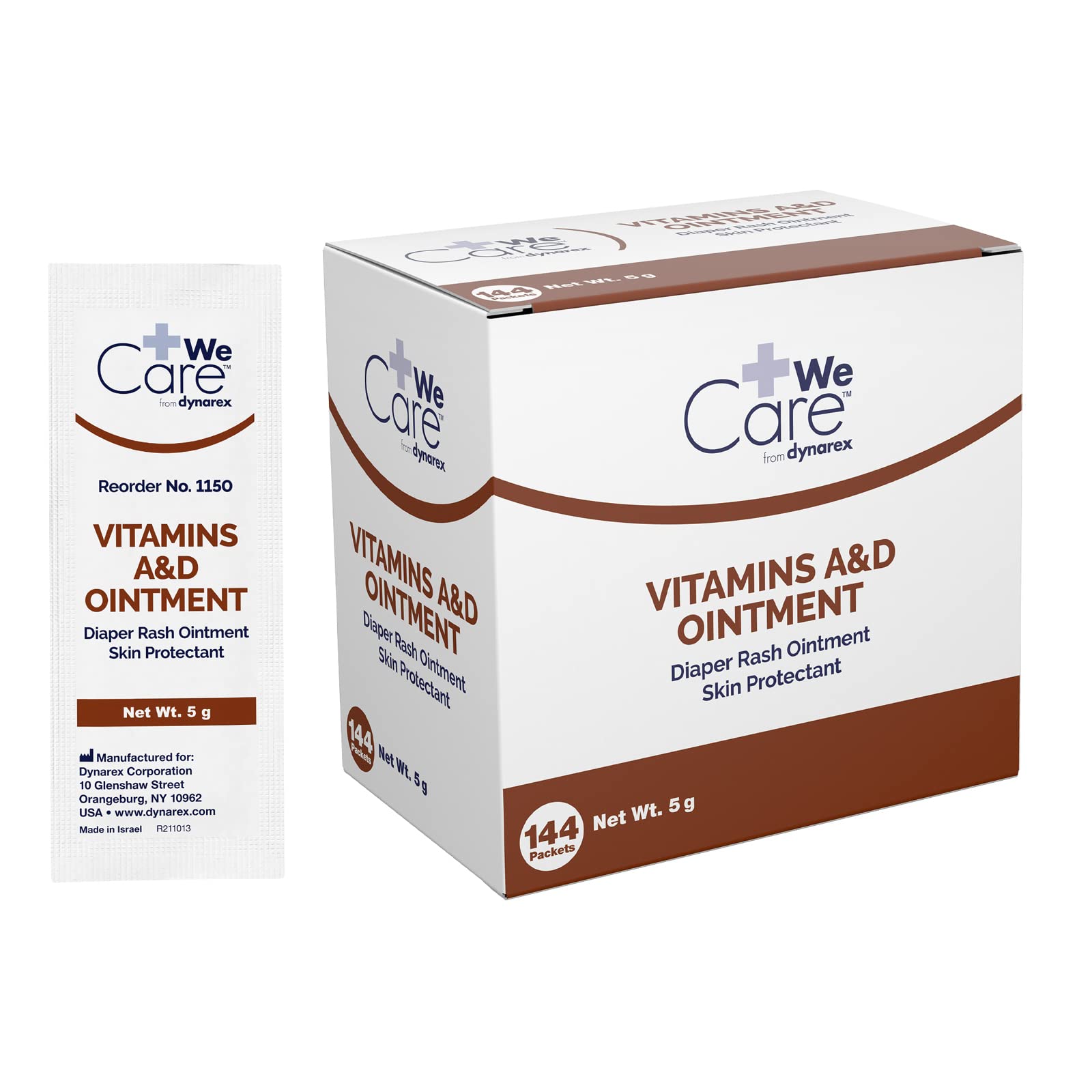 Dynarex Vitamins A & D Ointment, Vitamin A and Vitamin D Help Prevent & Treat Skin Irritation, Diaper Rash, White, 1 Box of 144 