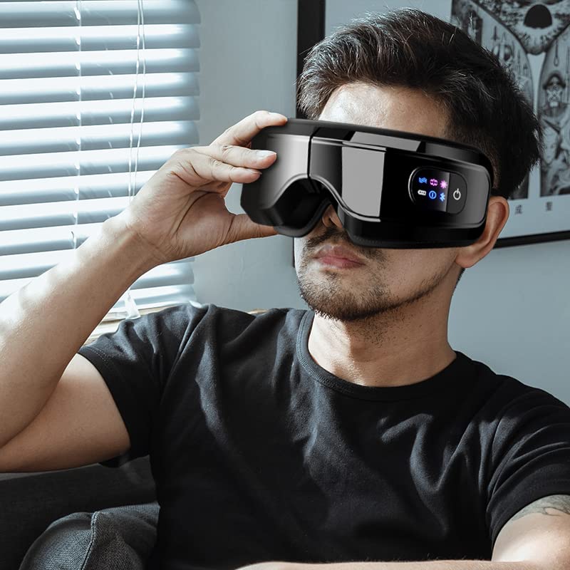 TLINNA Eye Massager with Airbag Kneading,Constant Temperature Hot Compress, Multi-Frequency Vibration and Bluetooth Music (Black