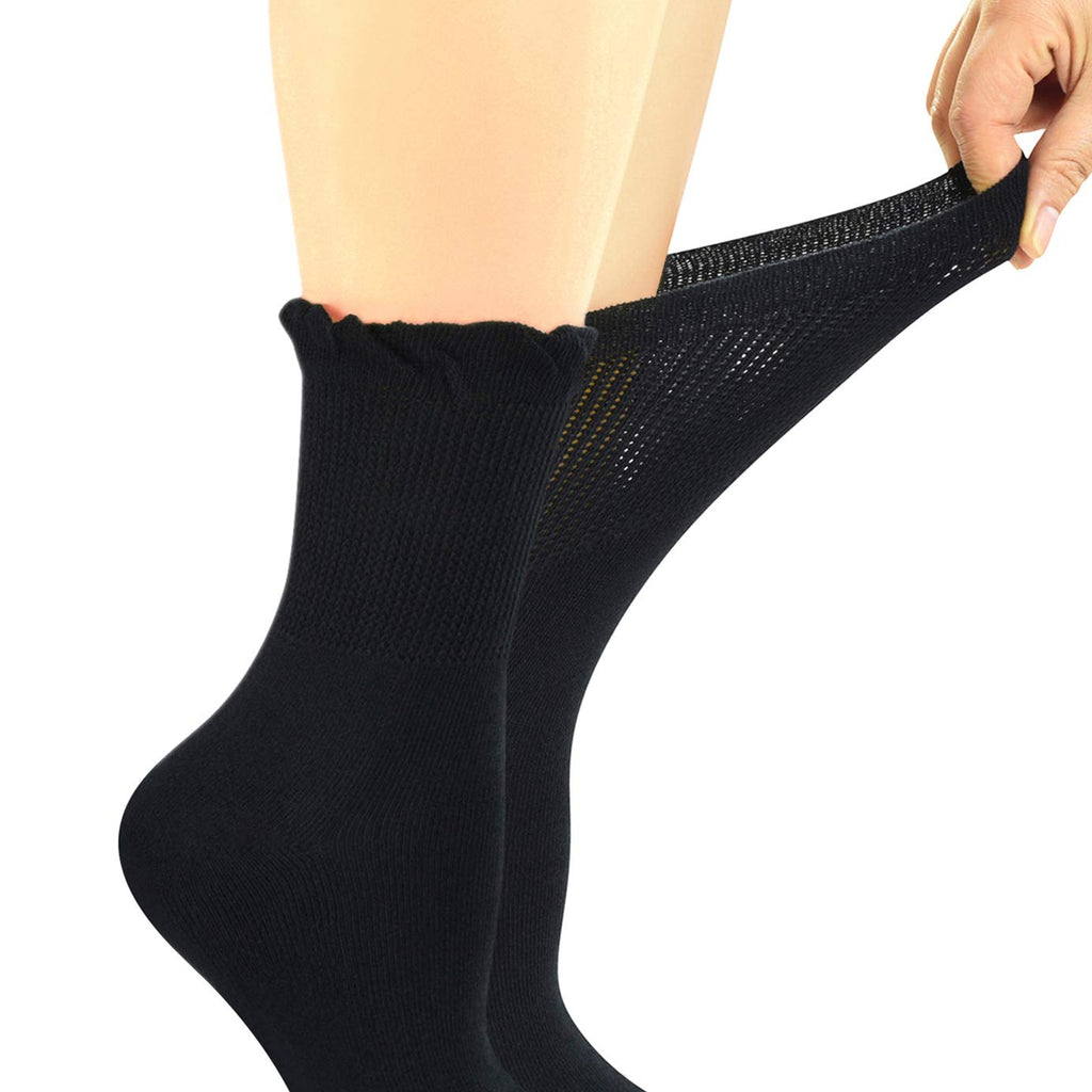 Yomandamor Women's Non-binding Lace Crew Diabetic Dress Socks with Seamless Toe,4 Pairs