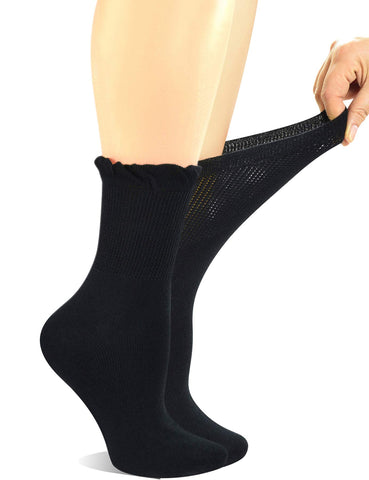 Yomandamor Women's Non-binding Lace Crew Diabetic Dress Socks with Seamless Toe,4 Pairs