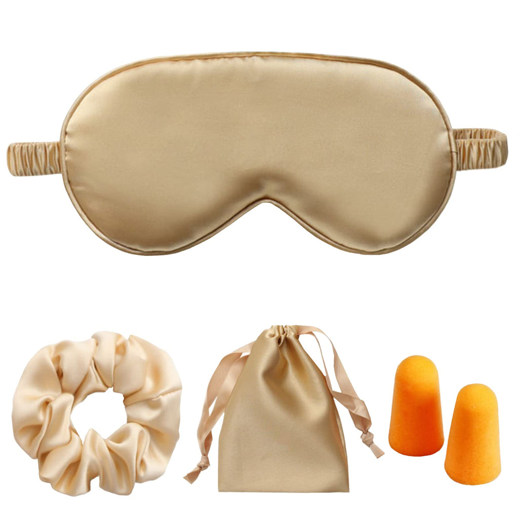 LCBD Silk Satin Sleeping Eye Mask, Gold Sleep Eye Mask Night Blindfold for Women and Men, Soft Breathable Blackout Eyeshade Eye 