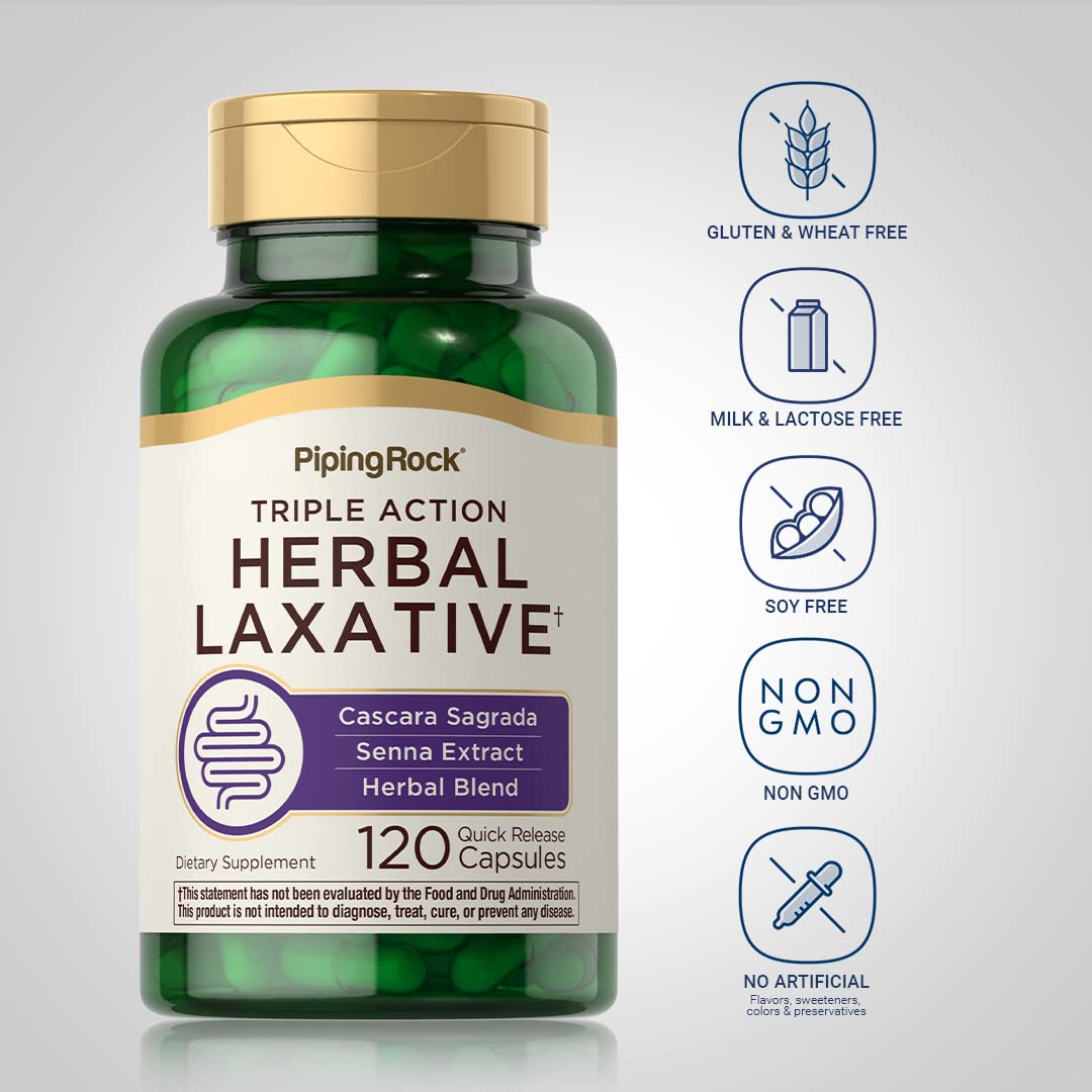 Piping Rock Herbal Laxative | 120 Capsules | Triple Action Relief Complex | Non-GMO, Gluten Free Supplement