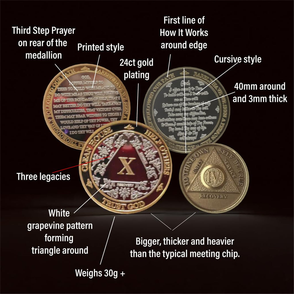 Silver & Gold 1-50 Years Alcoholics Anonymous Medallion AA Coin Capsule Included