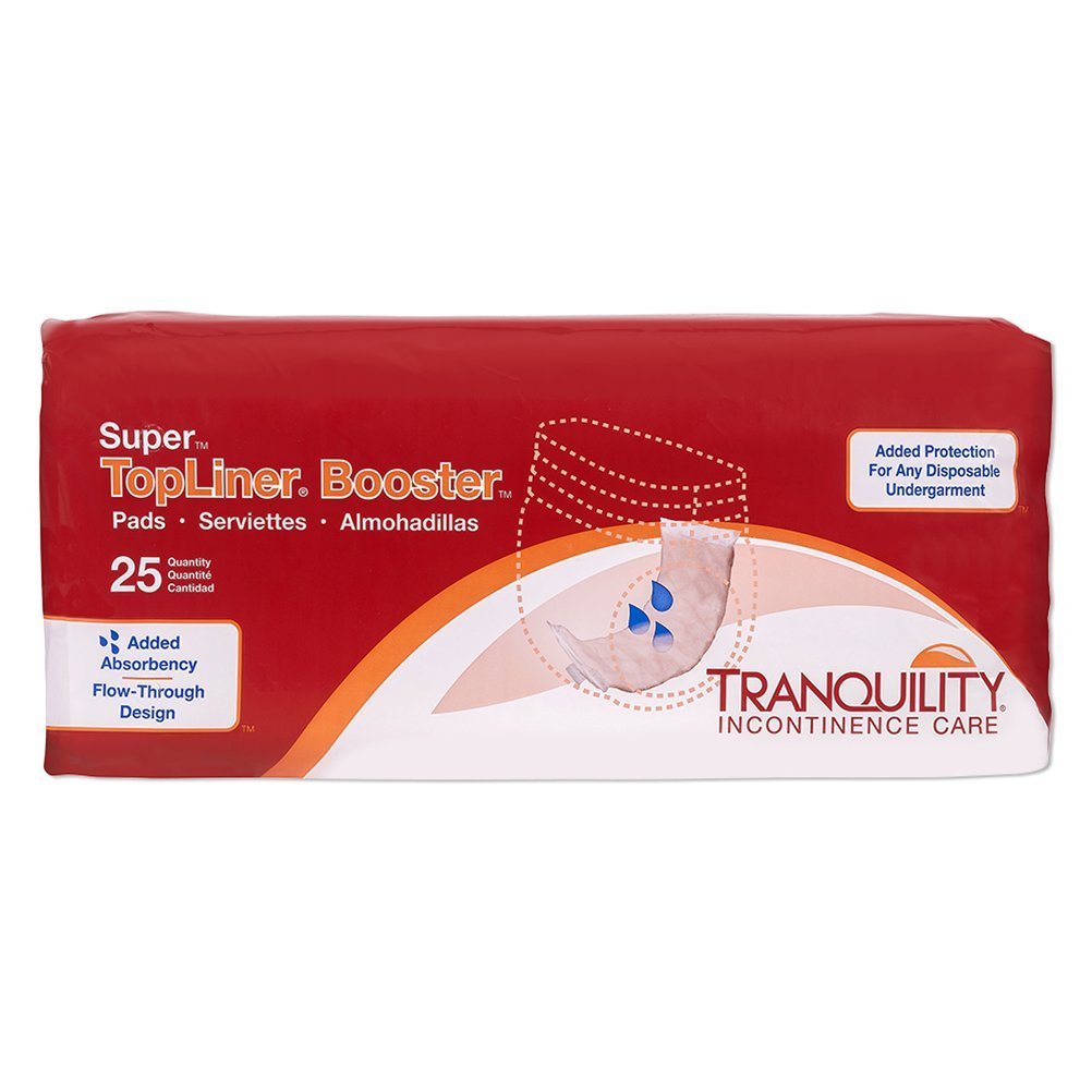 Tranquility TopLiner Disposable Booster Pads, Super (15 x 4.25), Flow-Through Design with Adhesive Strip for Max Absorption, Adu
