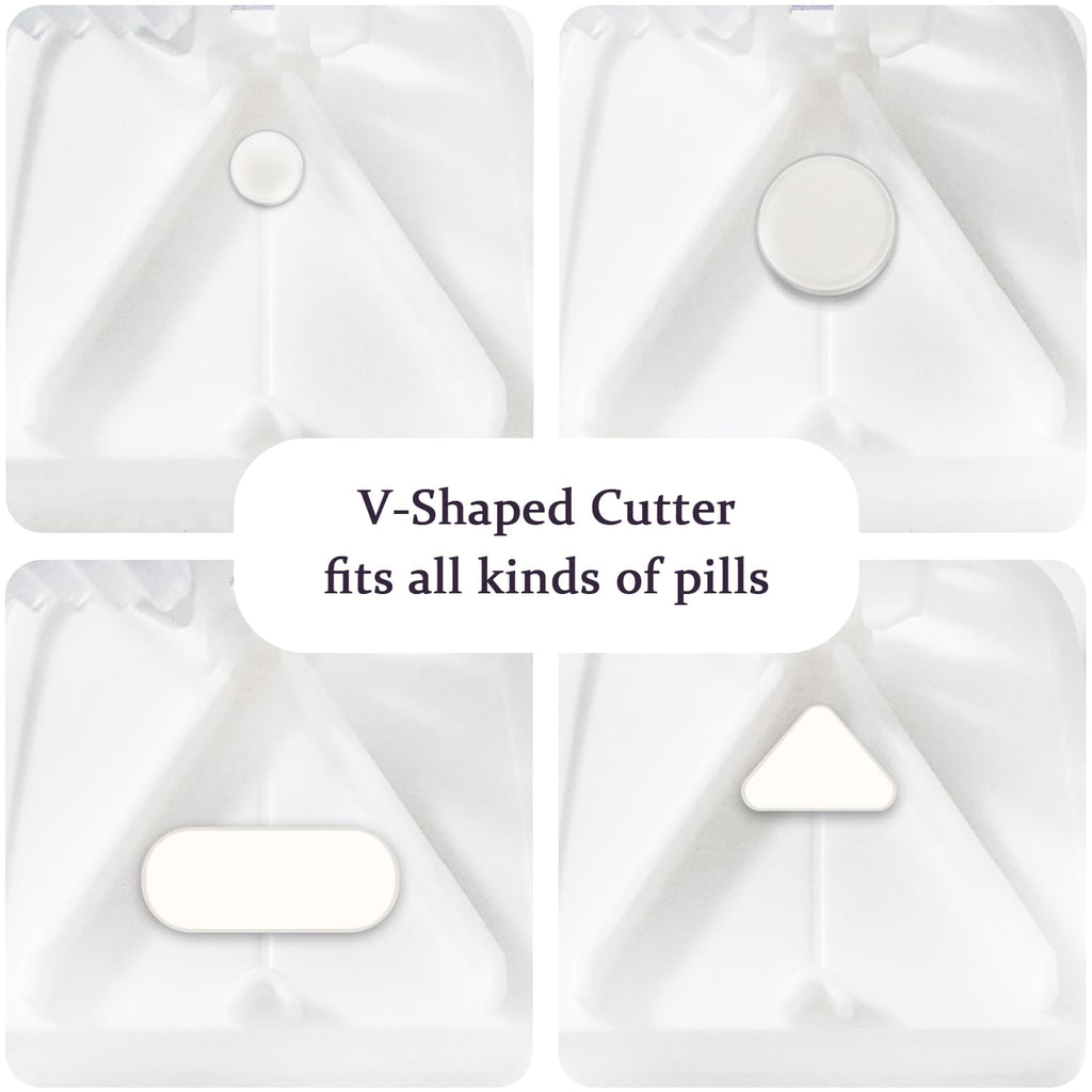 ColeMela Pill Cutter Splitter for Small and Tiny Pills, or Large Pills. V-Shaped Design for Multiple Sizes. Safety Blade Guard.