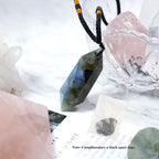 Runyangshi Labradorite Healing Crystal Pendants, Double Pointed Natural Crystal Quartz Necklace 6 Faceted Chakra Crystal Wand St