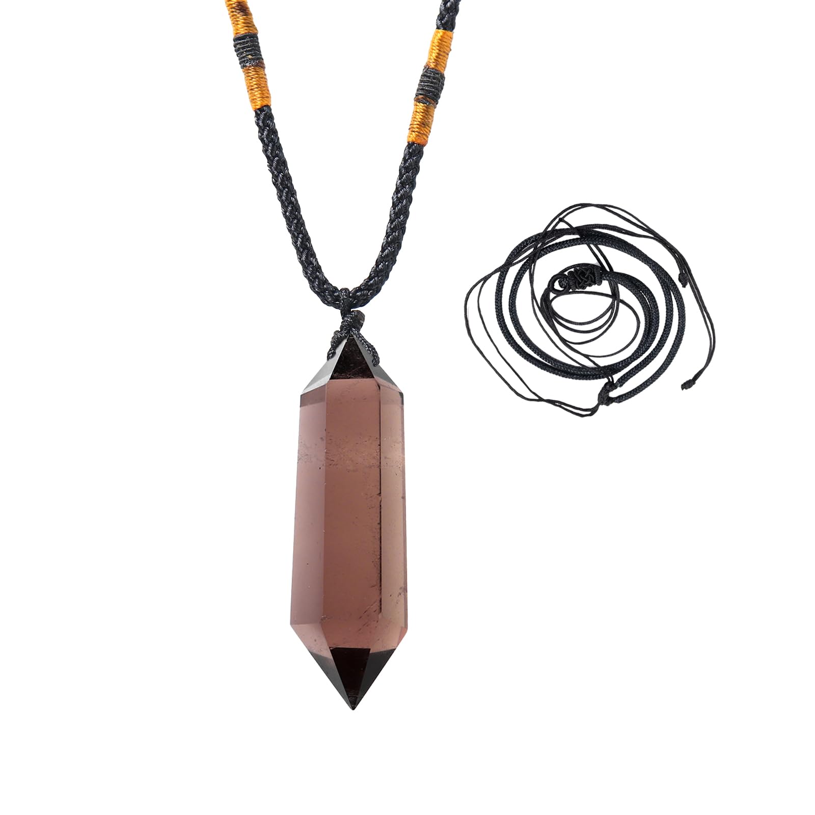 Runyangshi Smoky Quartz Healing Crystal Pendants, Double Pointed Natural Crystal Quartz Necklace 6 Faceted Chakra Crystal Wand S