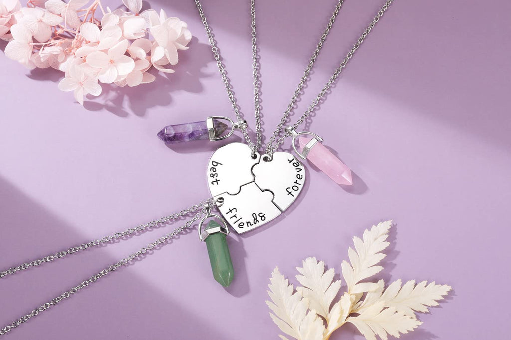 PESOENTH BFF Best Friend Necklace for 3- Healing Crystal Friendship Necklaces BFF Gifts Women Matching Heart Best Friends Foreve