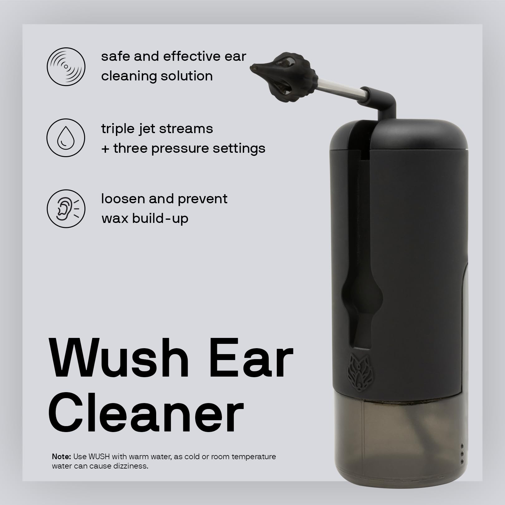 Wush Pro By Black Wolf- Deluxe Water Powered Ear Cleaner- Safe & Effective- Electric Triple Jet Stream 3 Pressure Settings For E
